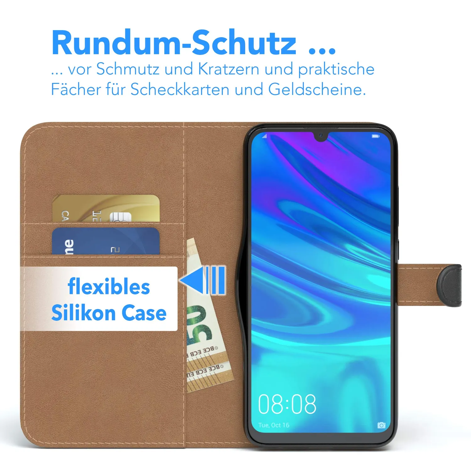 EAZY CASE P Smart 2019 Book Handyhülle Schwarz Klapp