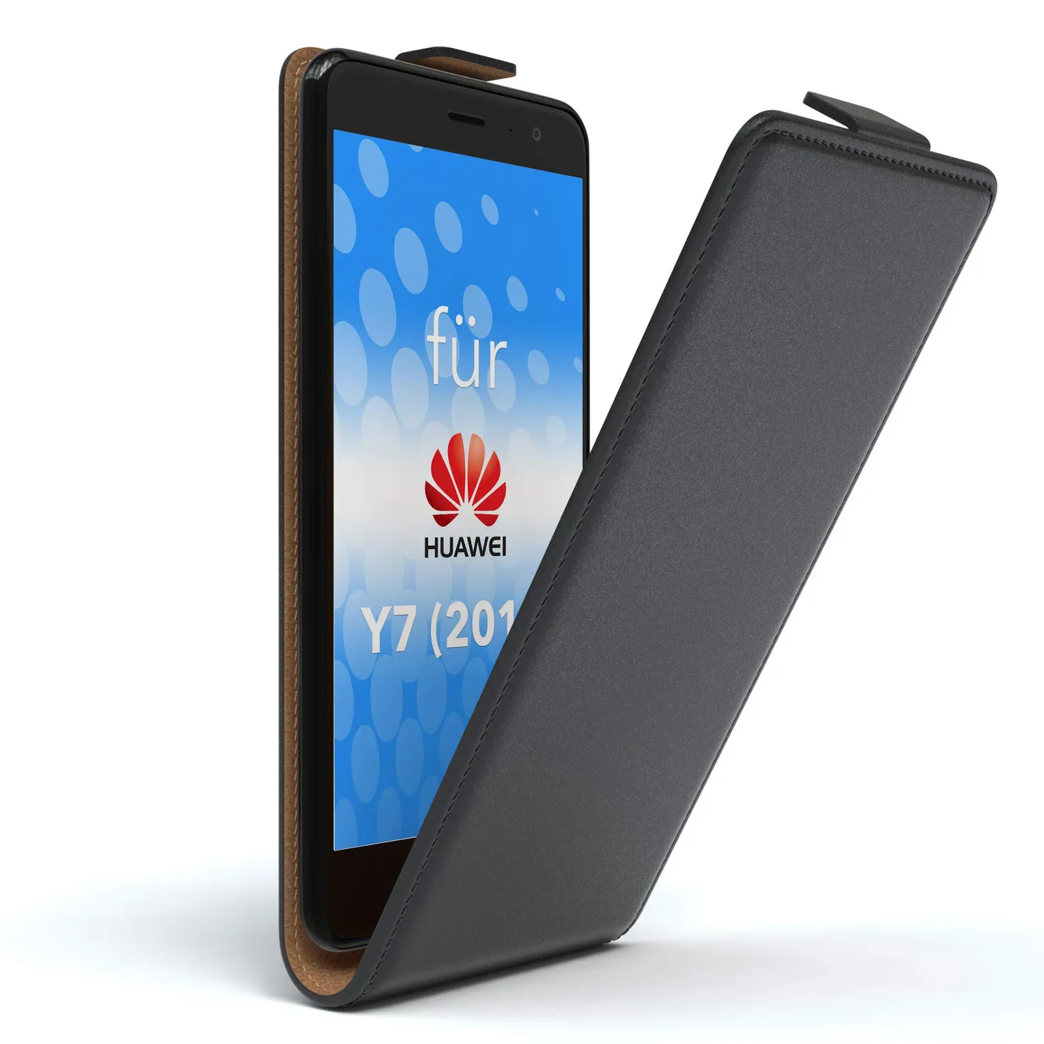 EAZY CASE Huawei Y7 Klapphülle Book Schwarz Kartenfach Leder