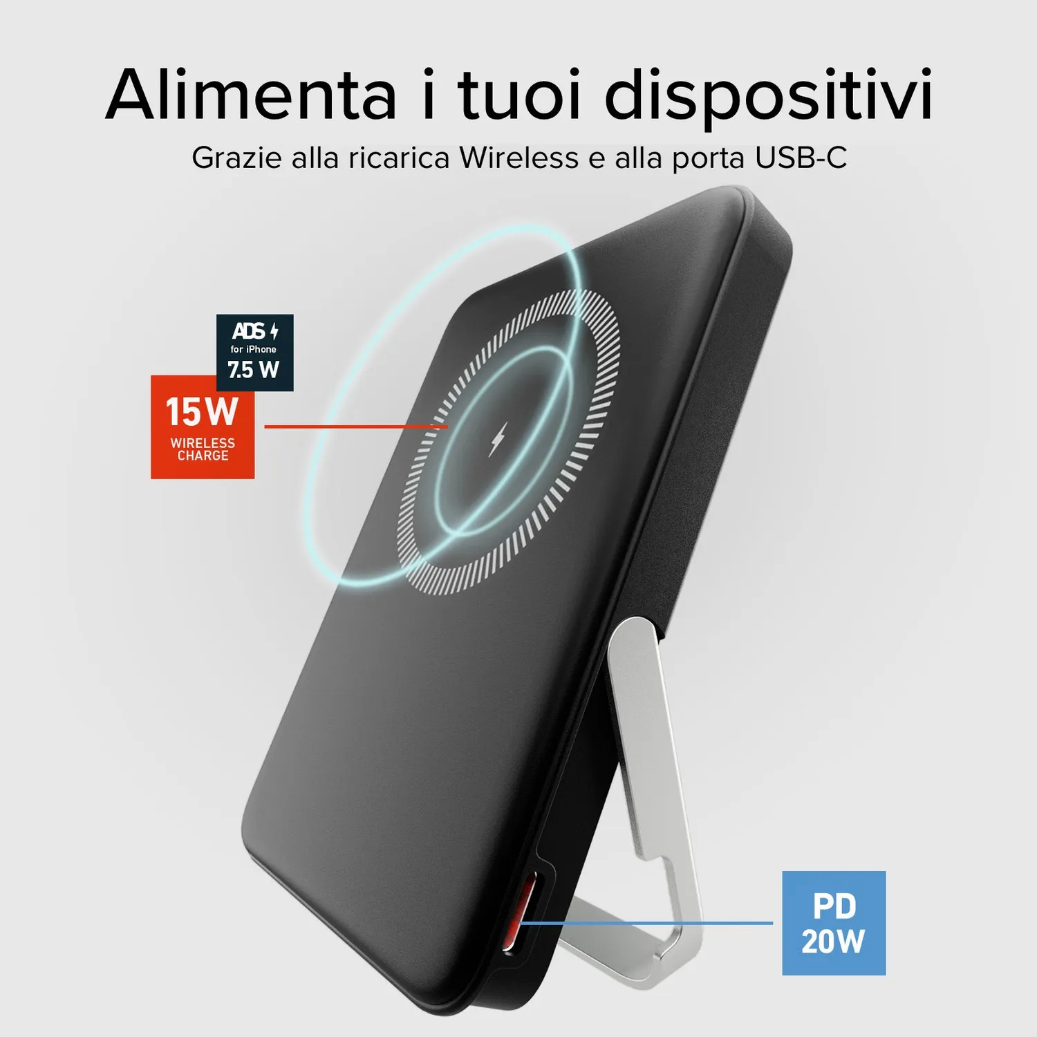 SBS Powerbank 5000mAh Wireless Powerbank Schwarz mit Ständer