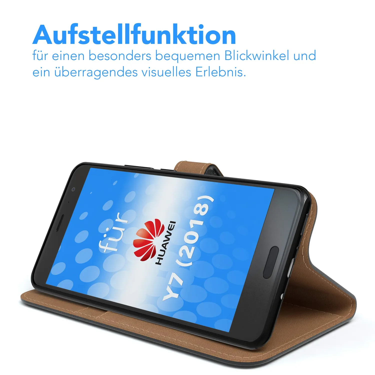 EAZY CASE Huawei Y7 Klapphülle Book Schwarz Kartenfach Leder