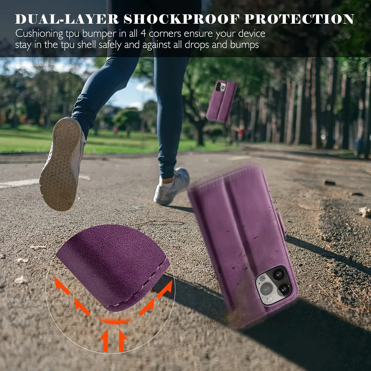 YATWIN iPhone 13 Pro Handyhülle Weinrot Leder mit Panzerglas