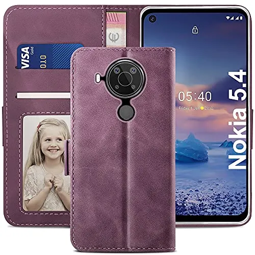 YATWIN Nokia 5.4 Klapphülle Weinrot Leder mit Stand