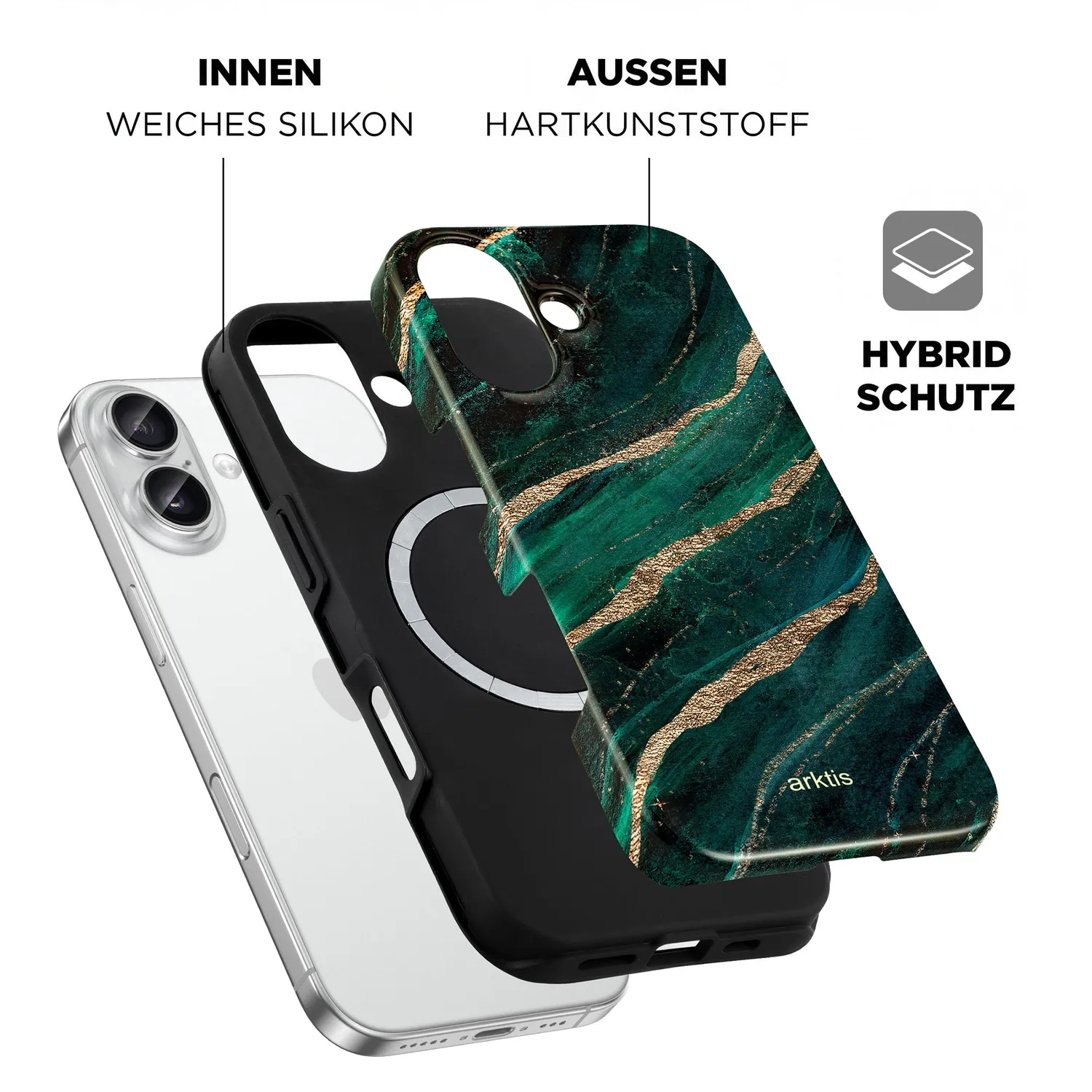 arktis Green Marble iPhone 16 Hülle MagSafe
