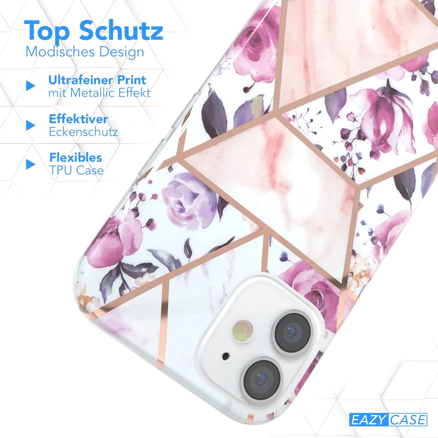 EAZY CASE Hülle iPhone 12 mini Blumen Rosé-Gold slim