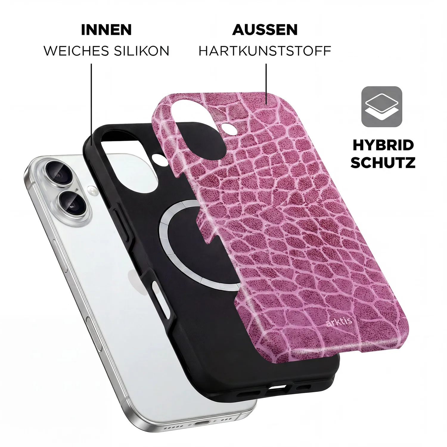 arktis iPhone 16 Hülle Pink Lizard MagSafe Handyhülle