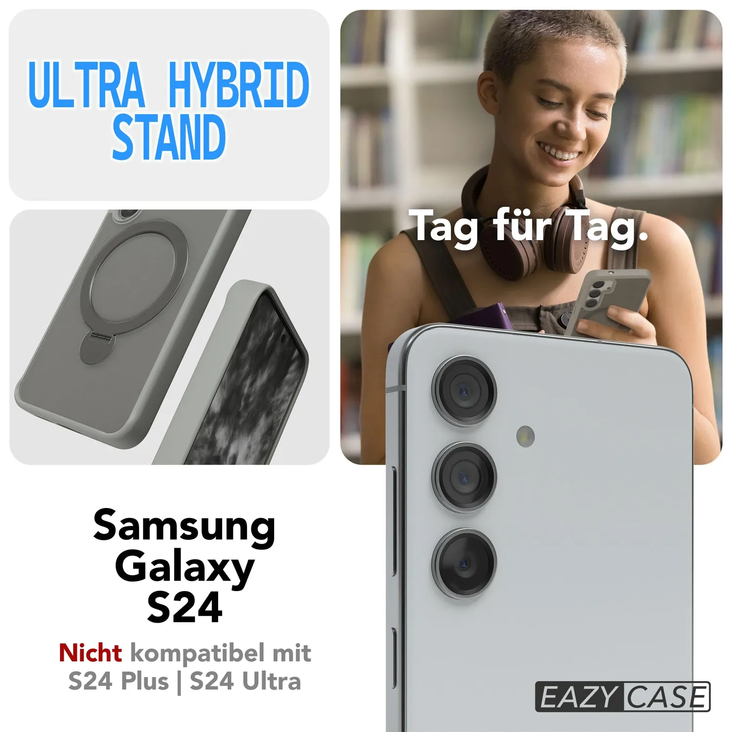 EAZY CASE Galaxy S24 Qi Charging Hülle Ring Grau