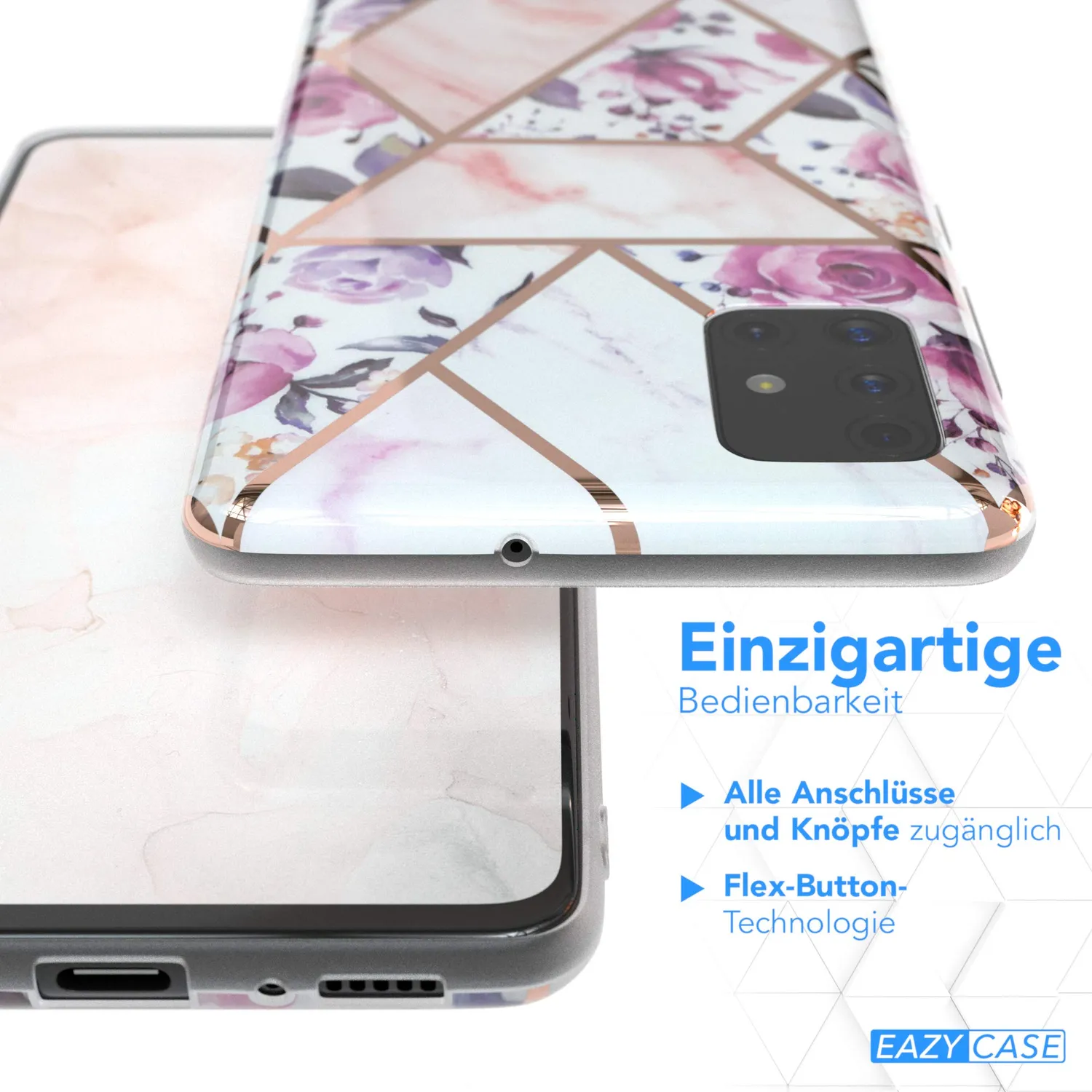 EAZY CASE Galaxy A51 Silikonhülle Blumen Rosé-Gold slim
