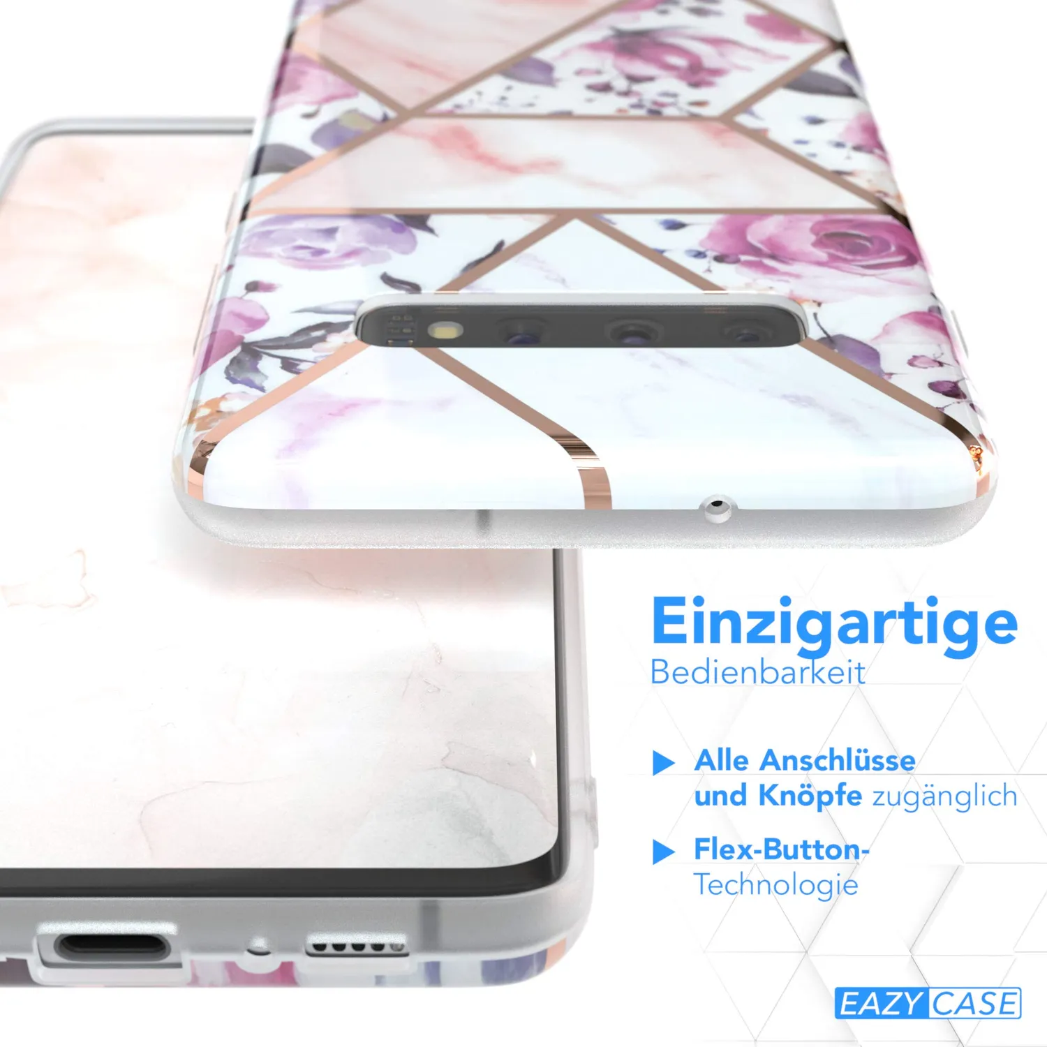 EAZY CASE Galaxy S10 Plus Silikonhülle Blumen Rosé-Gold Kameraschutz
