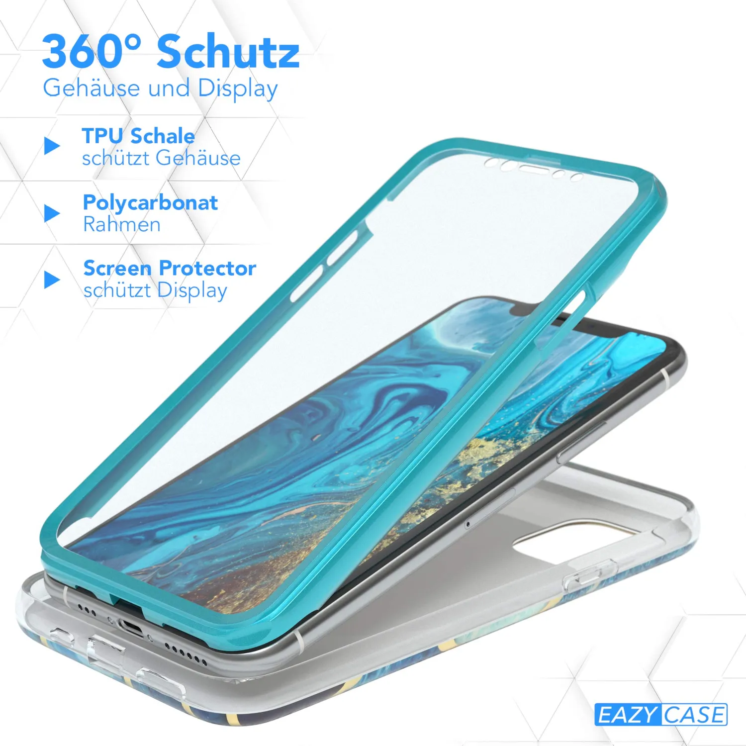 EAZY CASE 360 Grad Hülle iPhone 11 Pro Blau mit Displayschutz