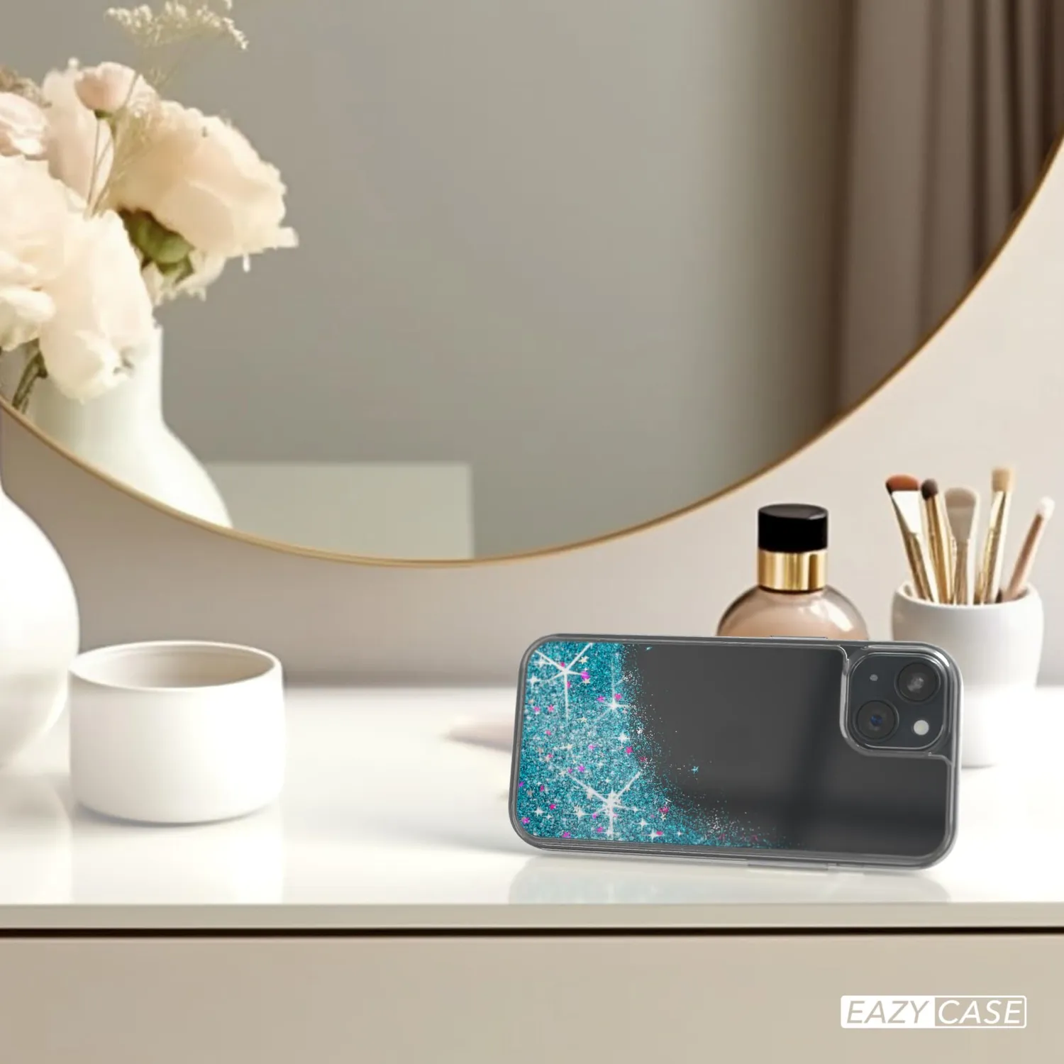EAZY CASE iPhone 15 Glitzerhülle Liquid Transparent Blau