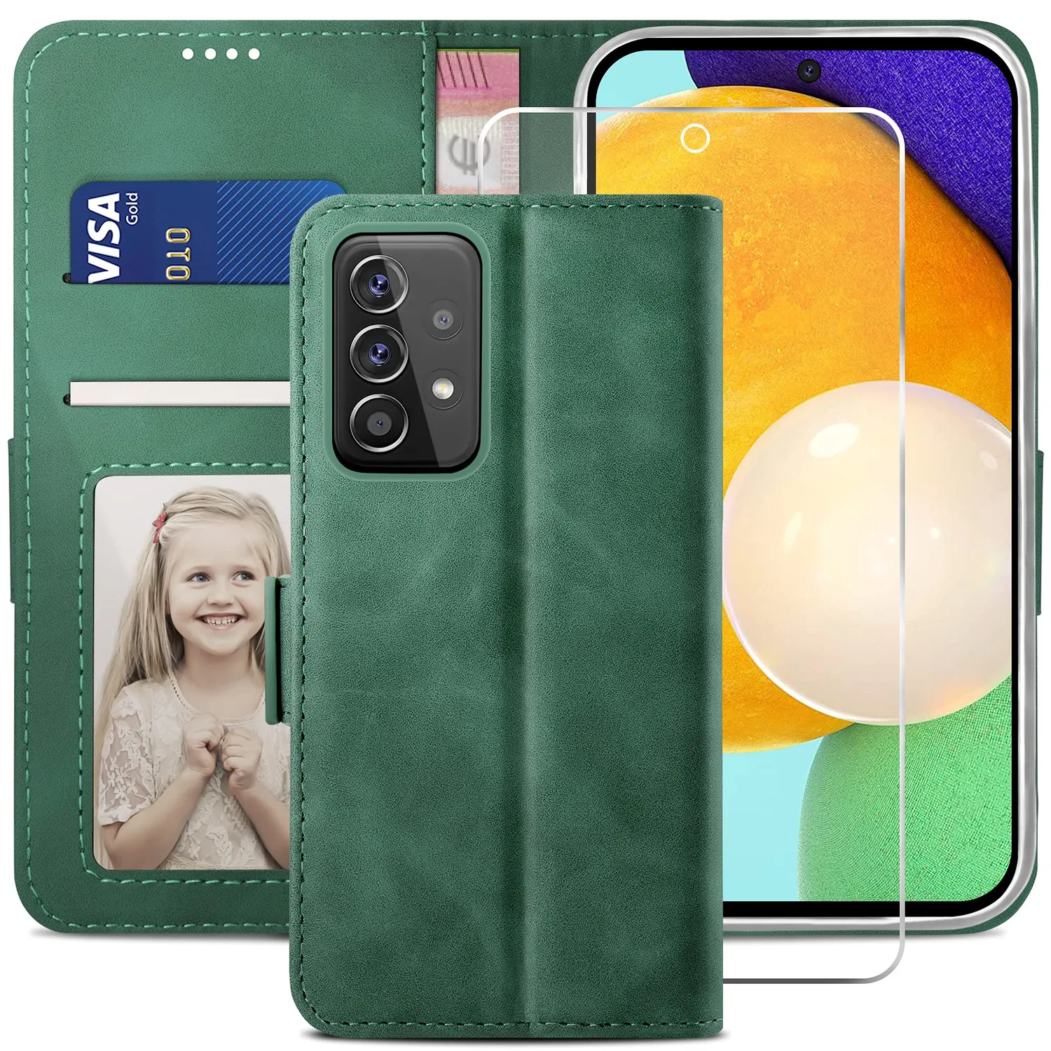 YATWIN Galaxy A52s 5G Klapphülle Schwarz mit Panzerglas