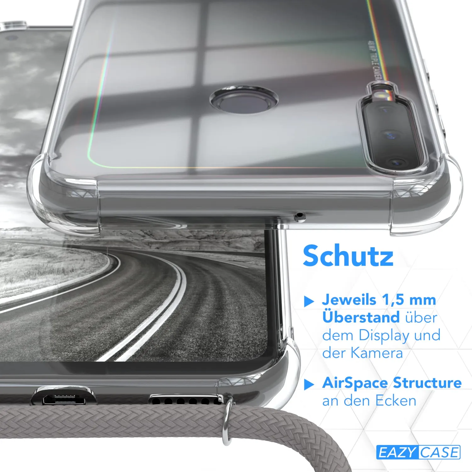 EAZY CASE Huawei P40 Lite E Handykette Anthrazit mit Kordel
