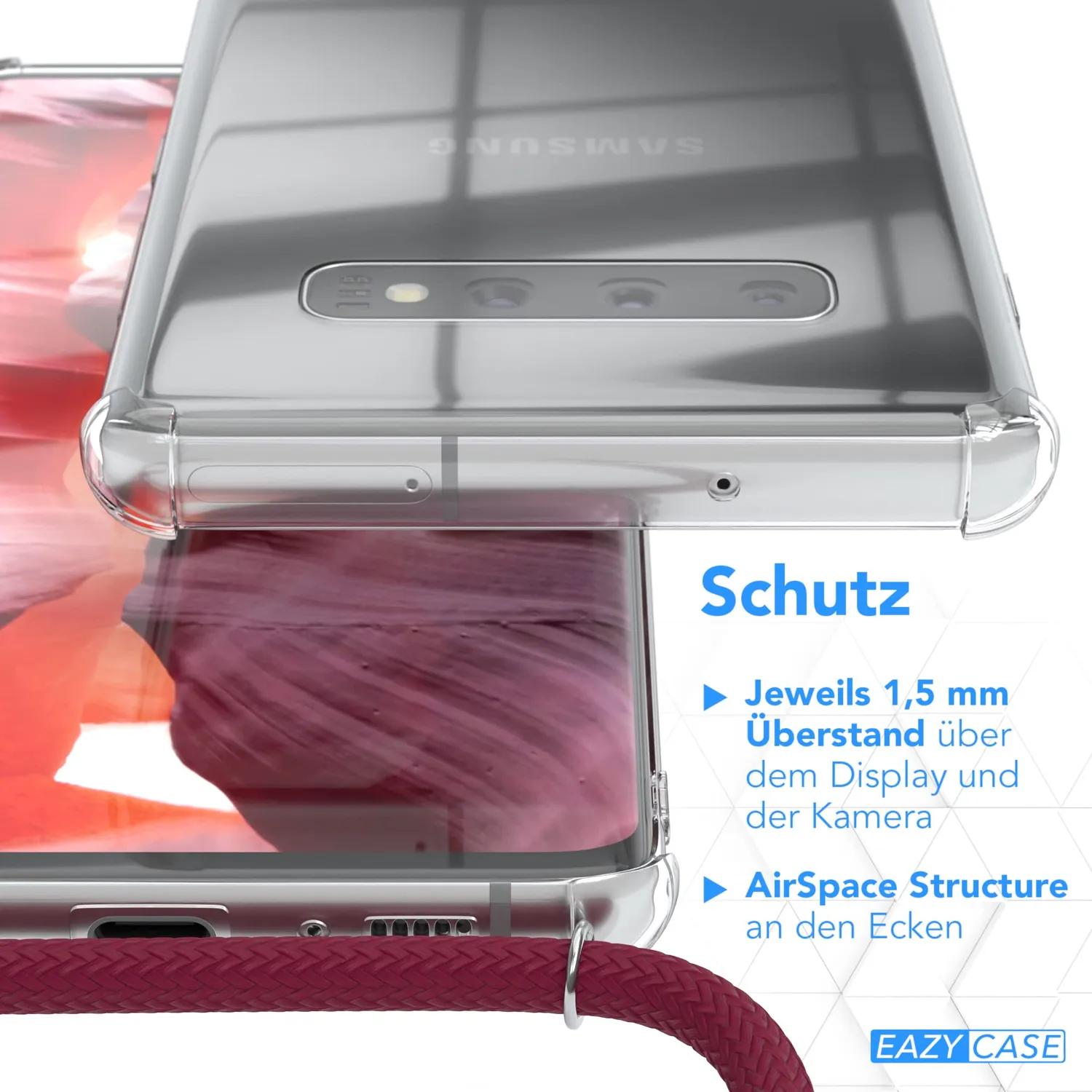 EAZY CASE Galaxy S10 Plus Handykette Burgunder Rot Silikon
