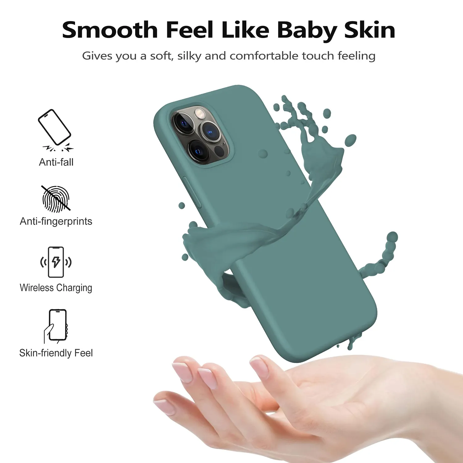 YATWIN iPhone 12 Pro Max Silikonhülle Pinien-Grün Mikrofaser