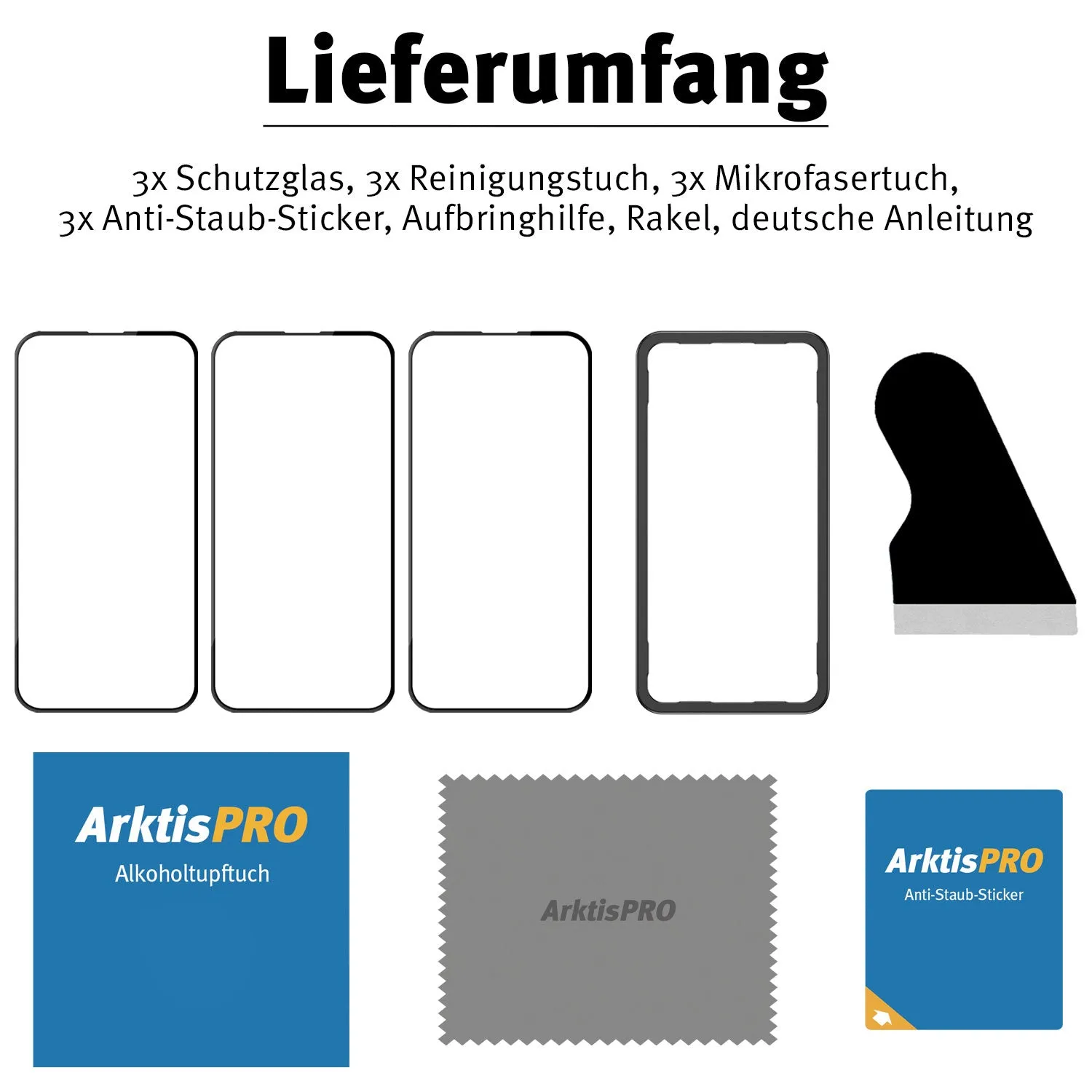 arktis FULL COVER iPhone 15 Pro Panzerglas 3er Set 9H