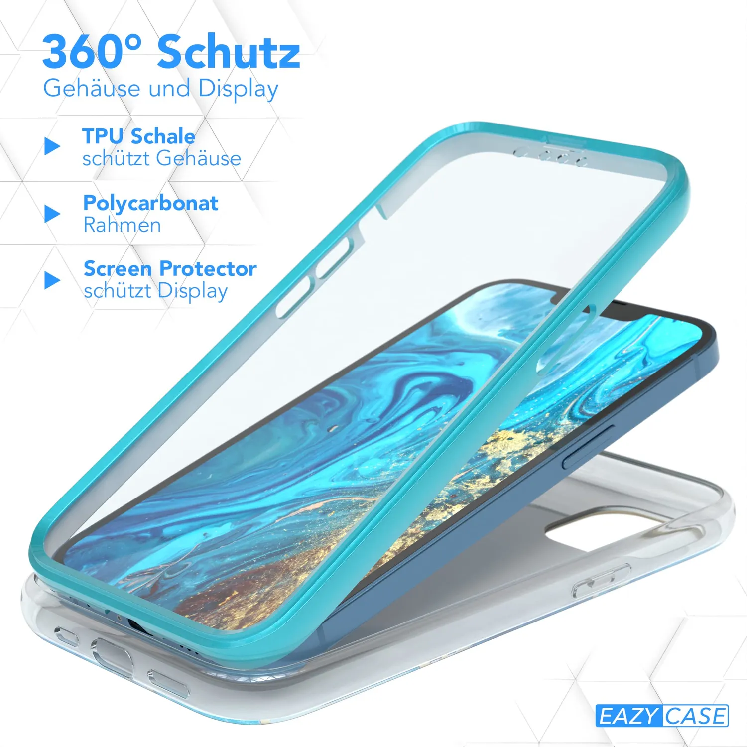 EAZY CASE iPhone 13 360 Grad Hülle Blau Full Cover