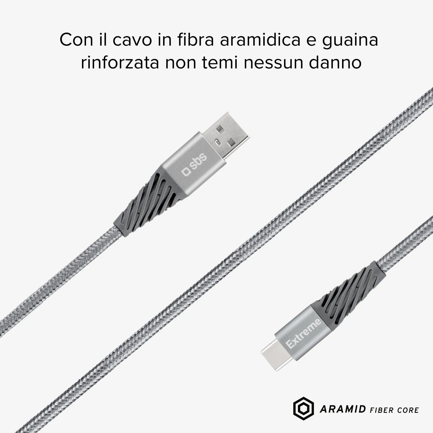 SBS Extreme USB-A USB-C Kabel 1,5m Aramid grau