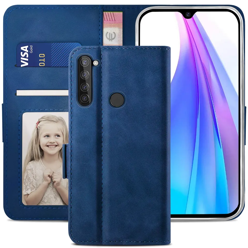 YATWIN Xiaomi Redmi Note 8T Klapphülle Blau Leder RFID