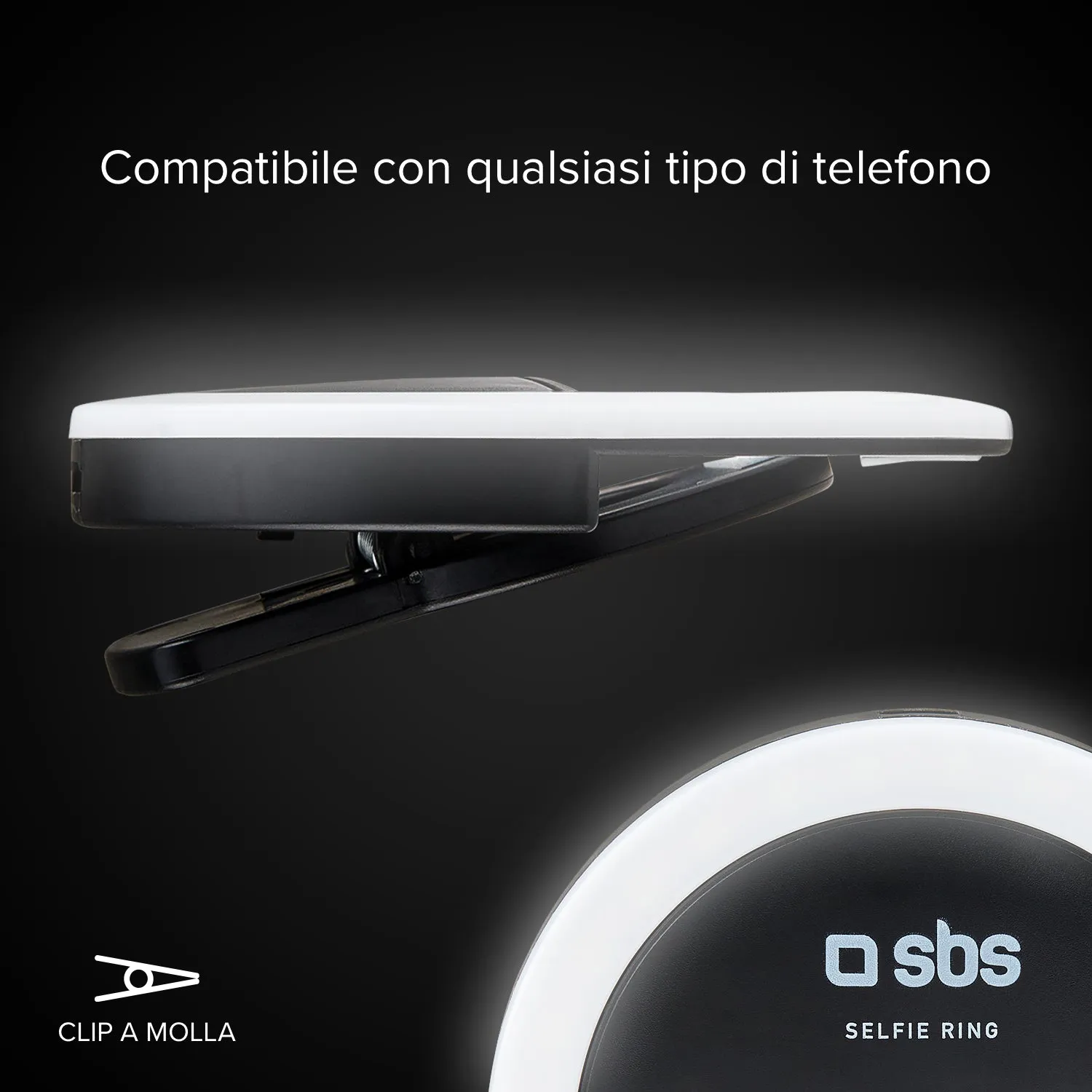 SBS Selfie Ringlicht mit Clip universell LED 3 Farben