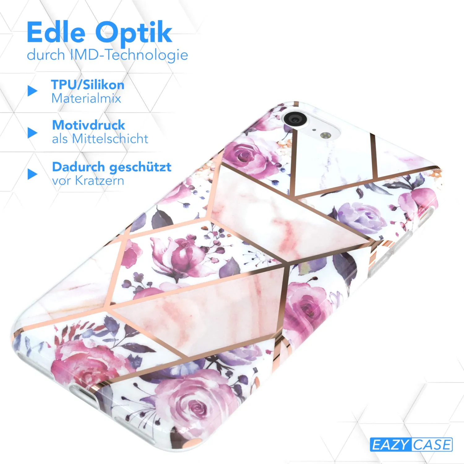 EAZY CASE iPhone SE 2022 Silikonhülle Blumen Rosé-Gold dünn