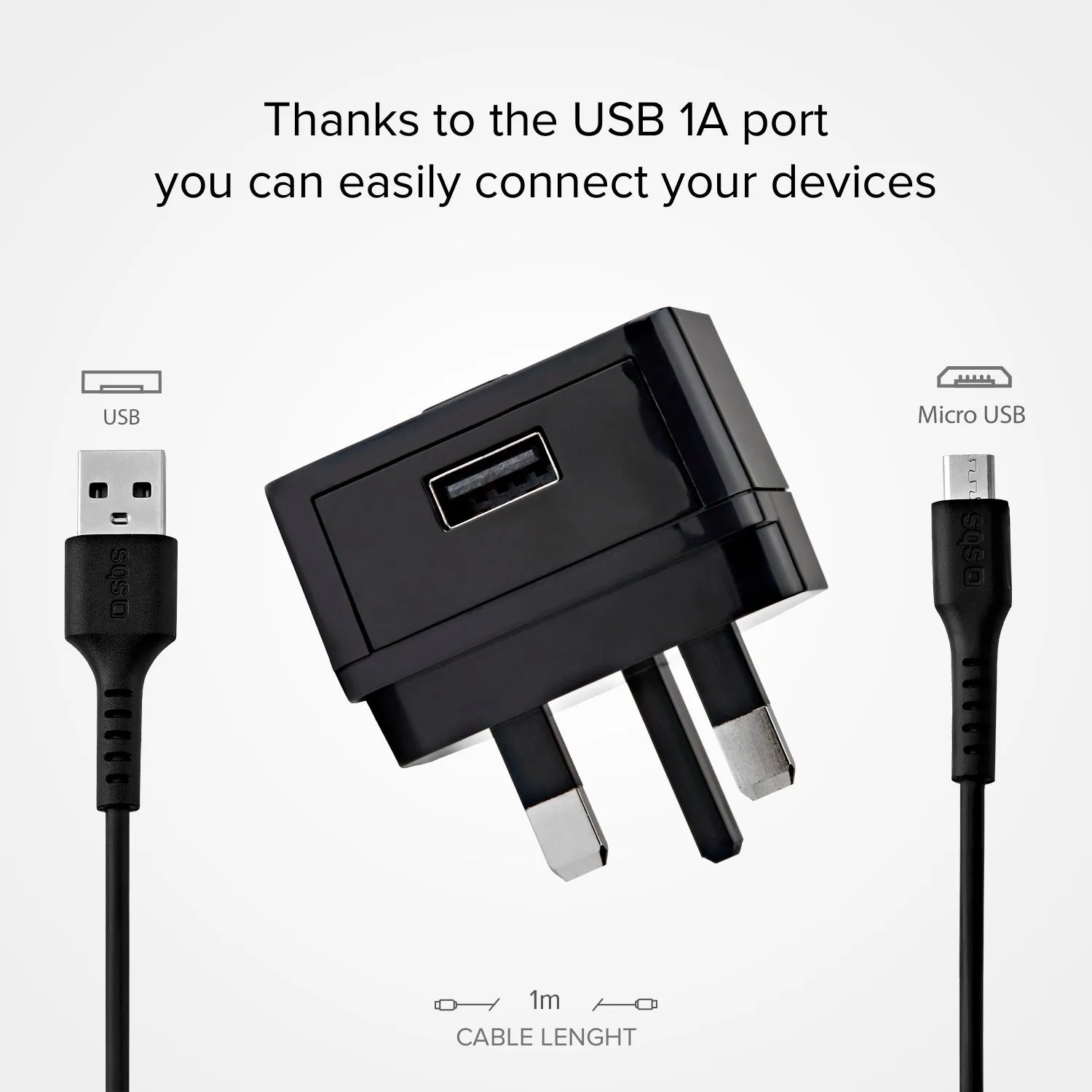 SBS UK Ladegerät 5W USB + Micro-USB Kabel 1m Set
