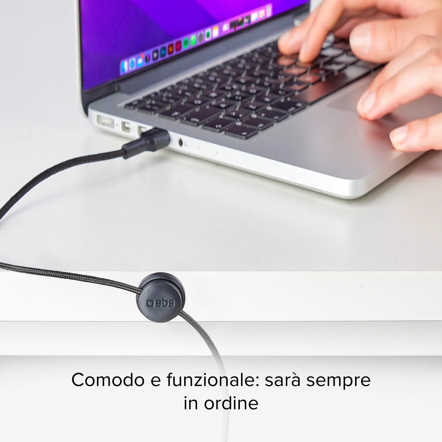 SBS USB-C Ladekabel 2 m Magnet-Halter Geflecht Daten