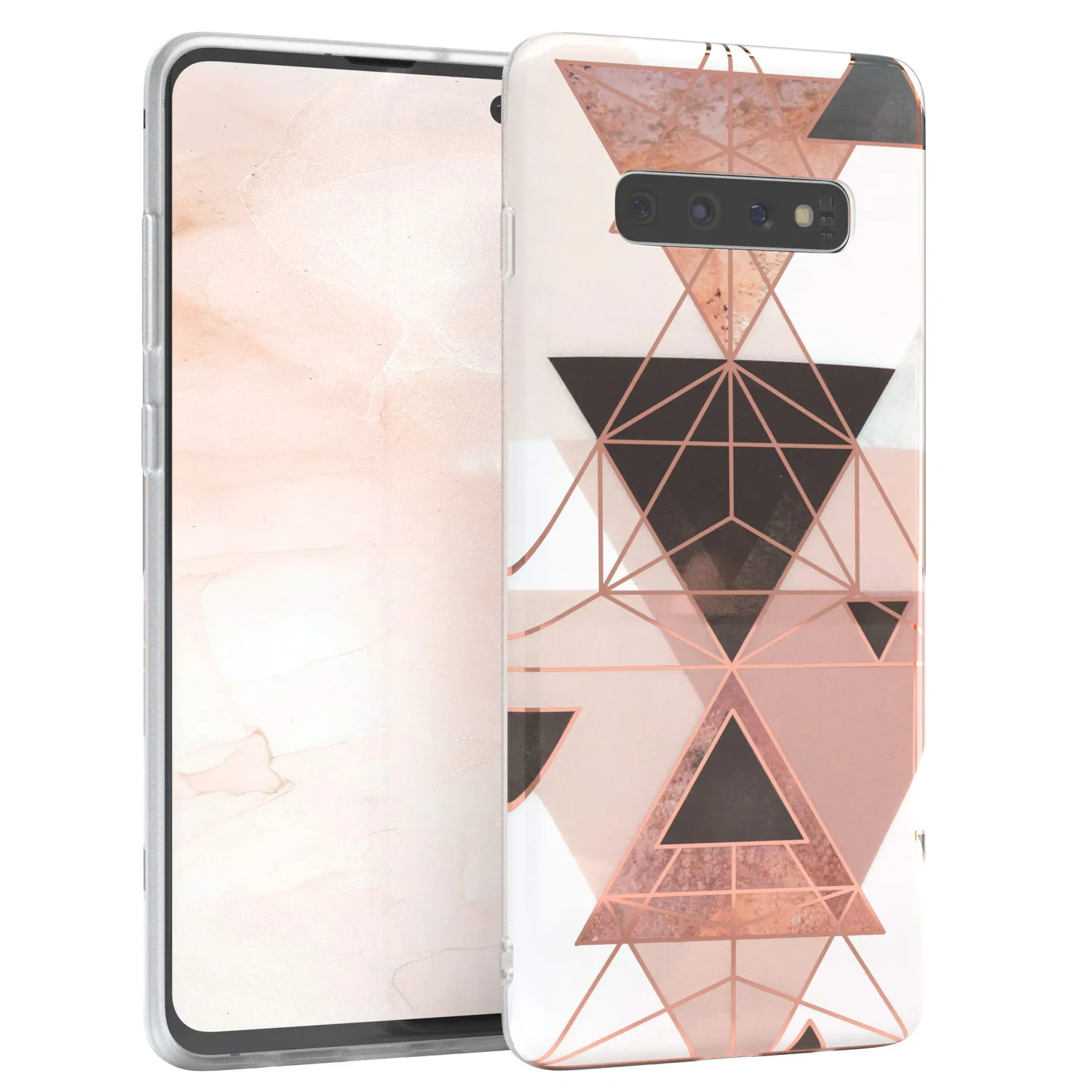 EAZY CASE Galaxy S10 Plus Silikonhülle Blumen Rosé-Gold Kameraschutz