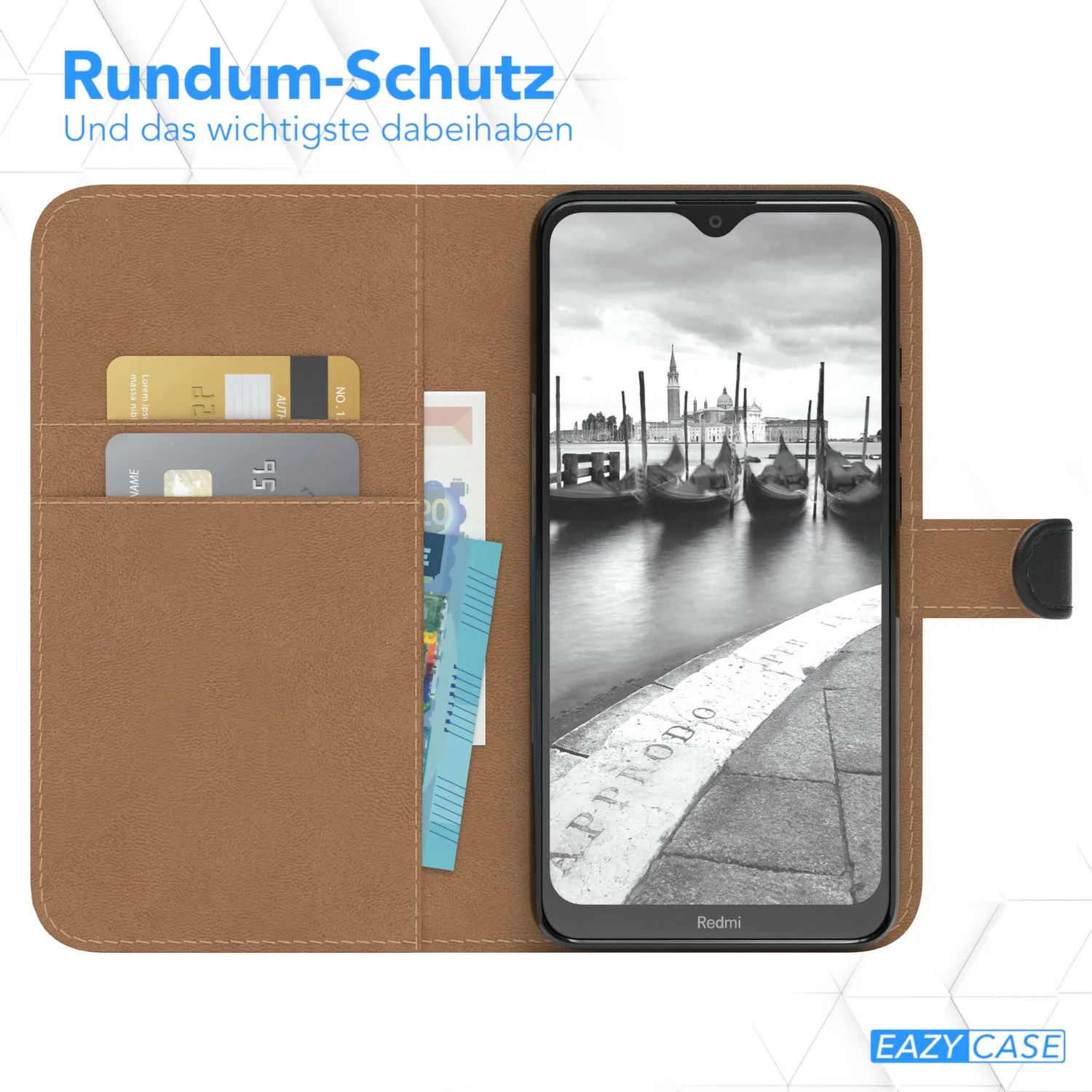 EAZY CASE Redmi 8a Klapphülle Schwarz Kartenfach