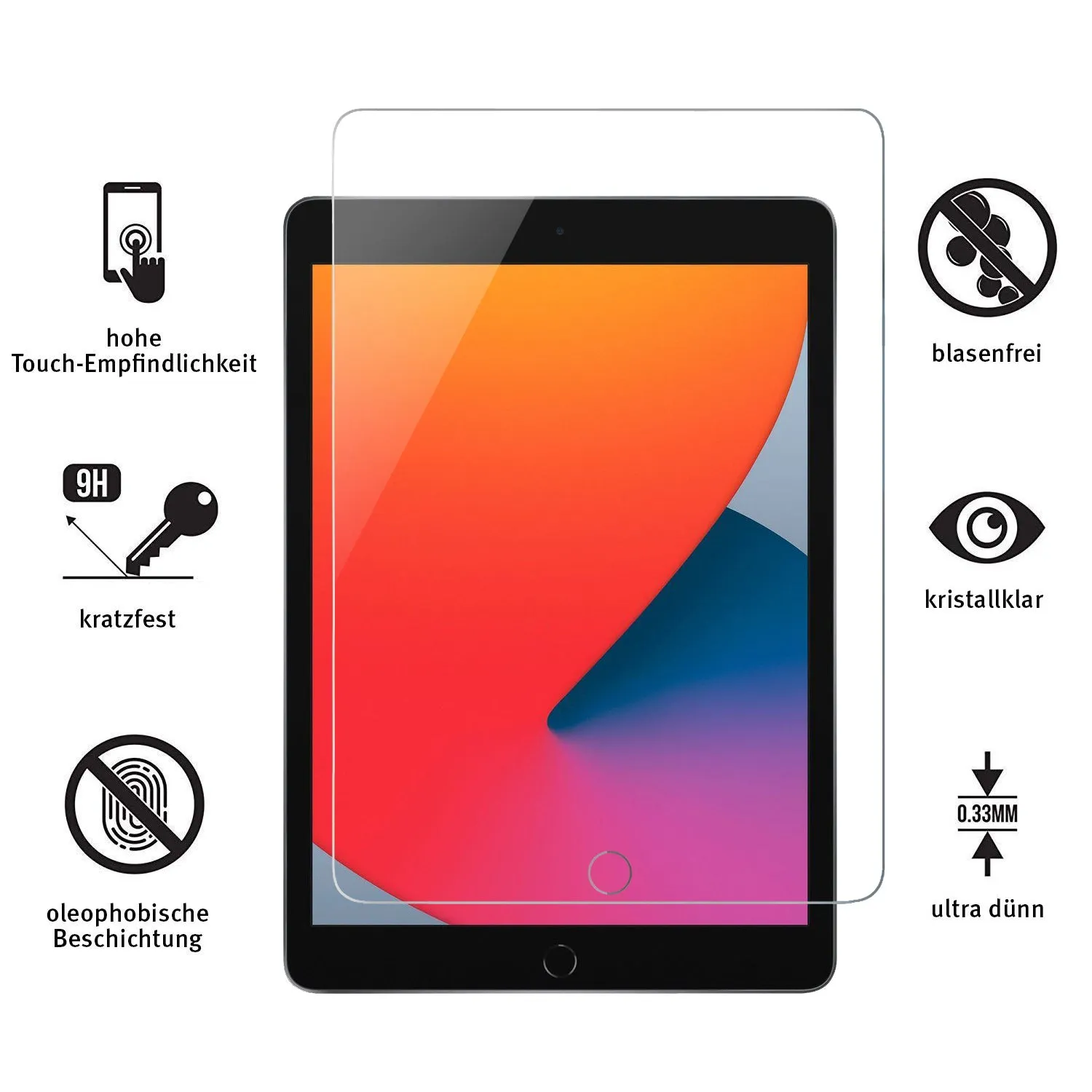 arktis iPad 10,2 Zoll Panzerglas 7/8/9 mit Applikator entspiegelt