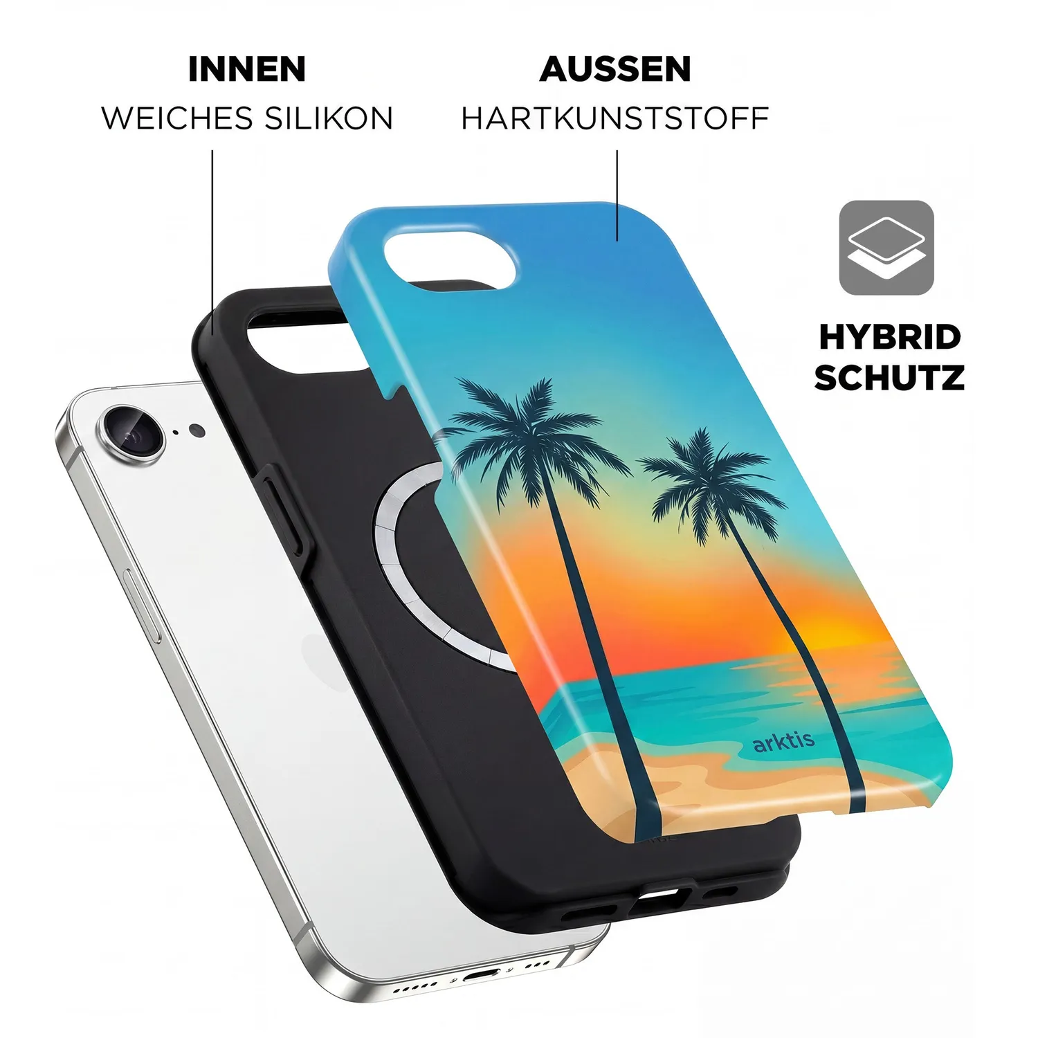 arktis Sunset Beach iPhone 16e Hülle MagSafe stoßfest