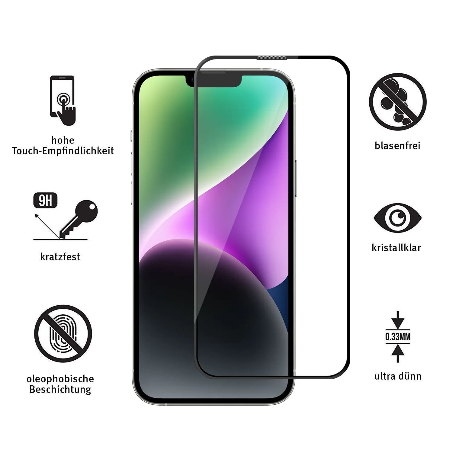 arktis Full Cover iPhone 14 Panzerglas 2er Set hüllenfreundlich 9H