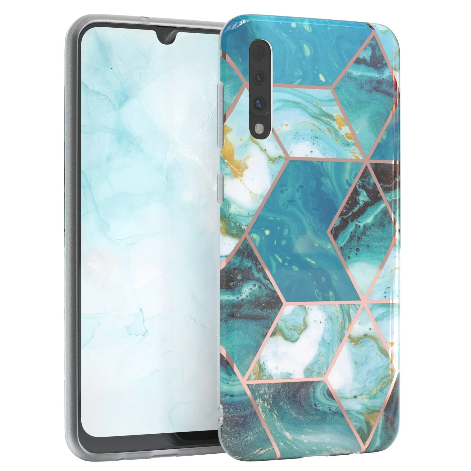 EAZY CASE Galaxy A50 Silikonhülle Geometrie Rosa Braun Kameraschutz