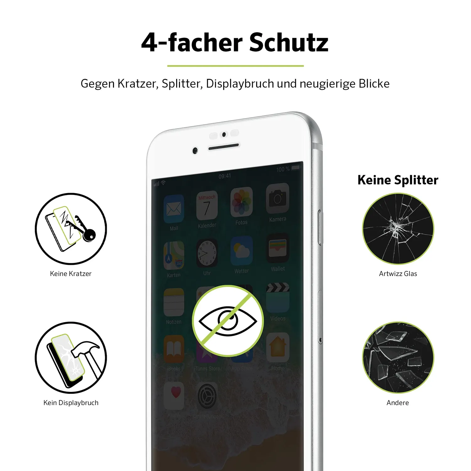 Artwizz PrivacyGlass iPhone 6/7/8 Displayschutz weiß
