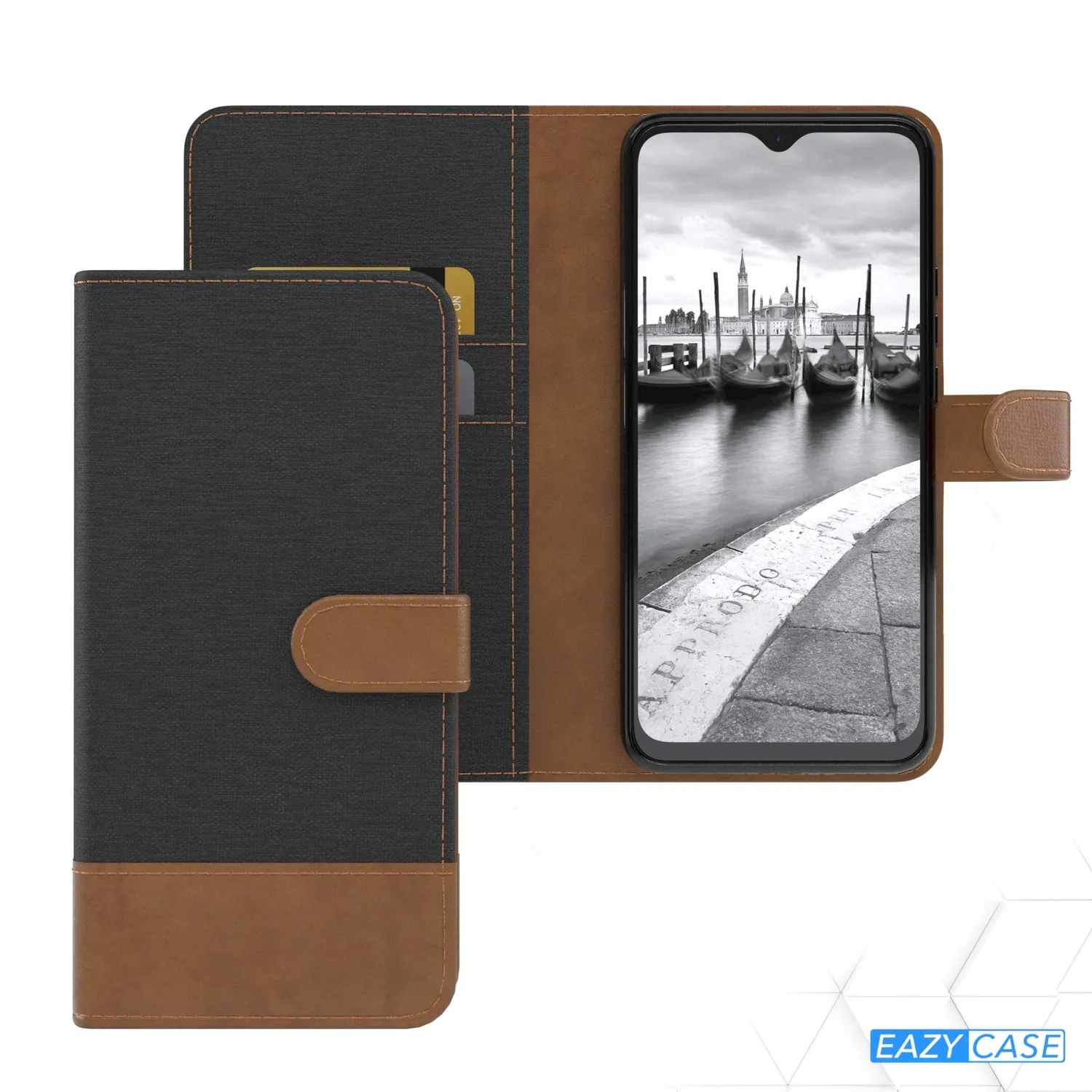 EAZY CASE Klapphülle Xiaomi Redmi 9 Schwarz Jeansoptik