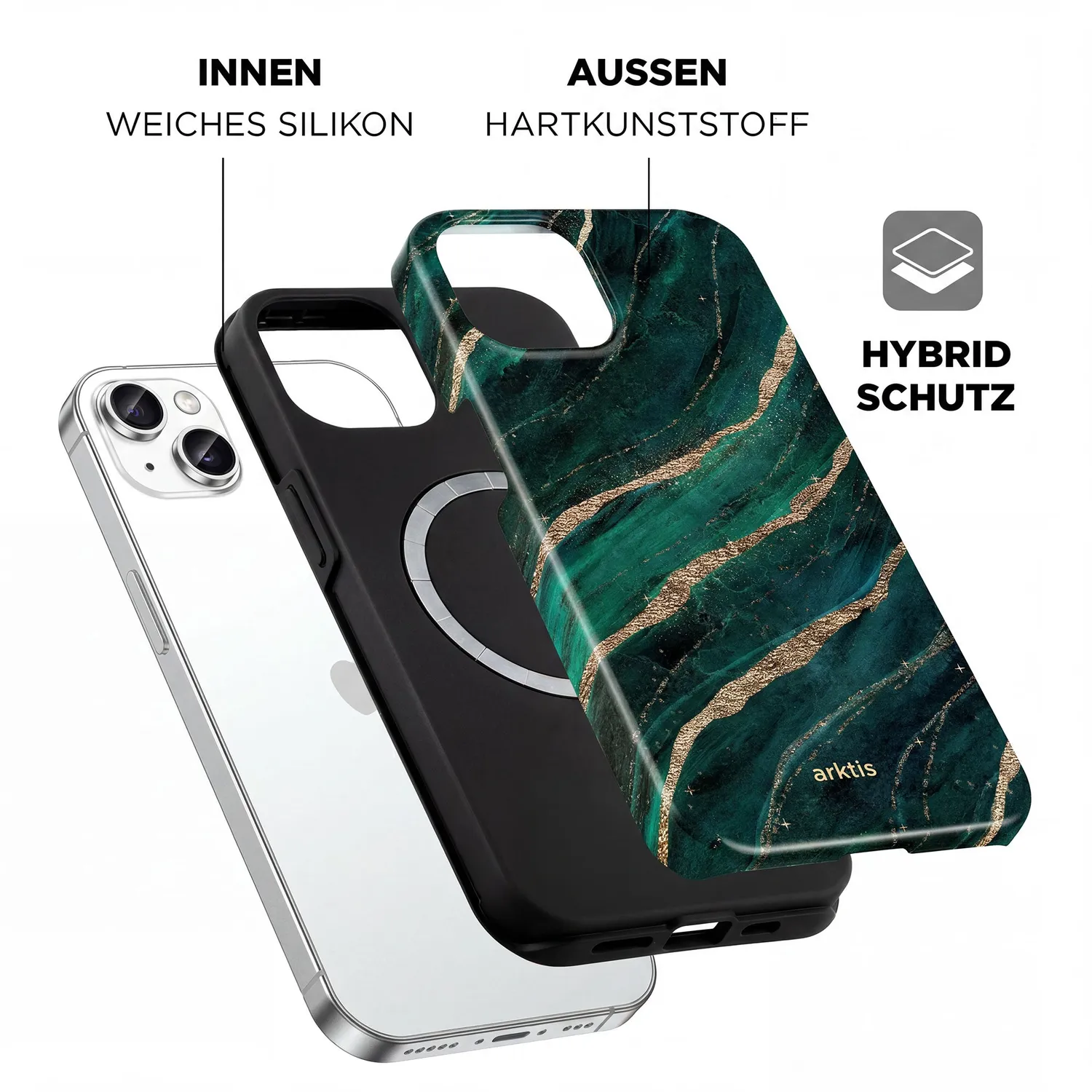 arktis iPhone 15 Hülle Green Marble MagSafe