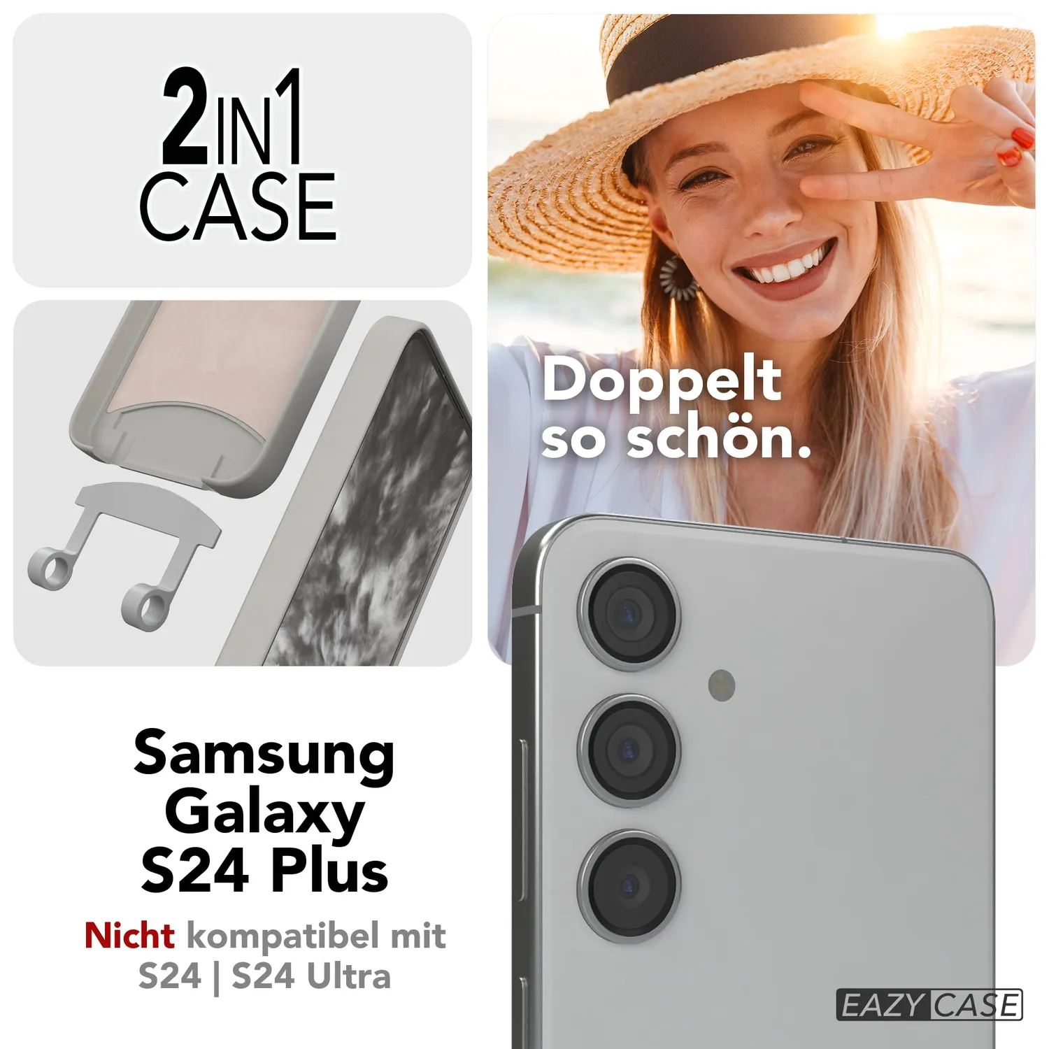 EAZY CASE Galaxy S24 Plus Handyhülle mit Kette Grau stoßfest