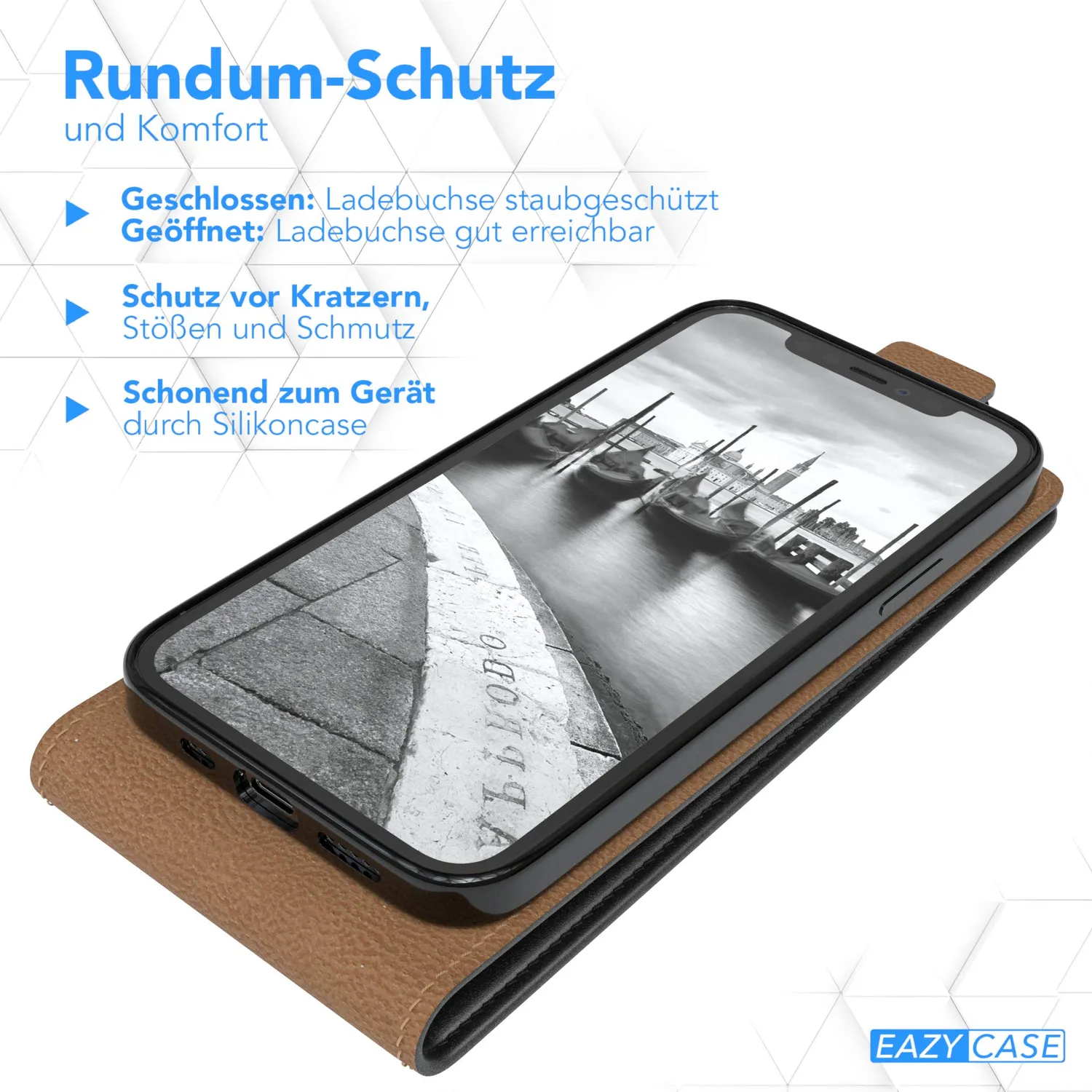EAZY CASE iPhone 12/12 Pro Flip-Cover Schwarz Kunstleder