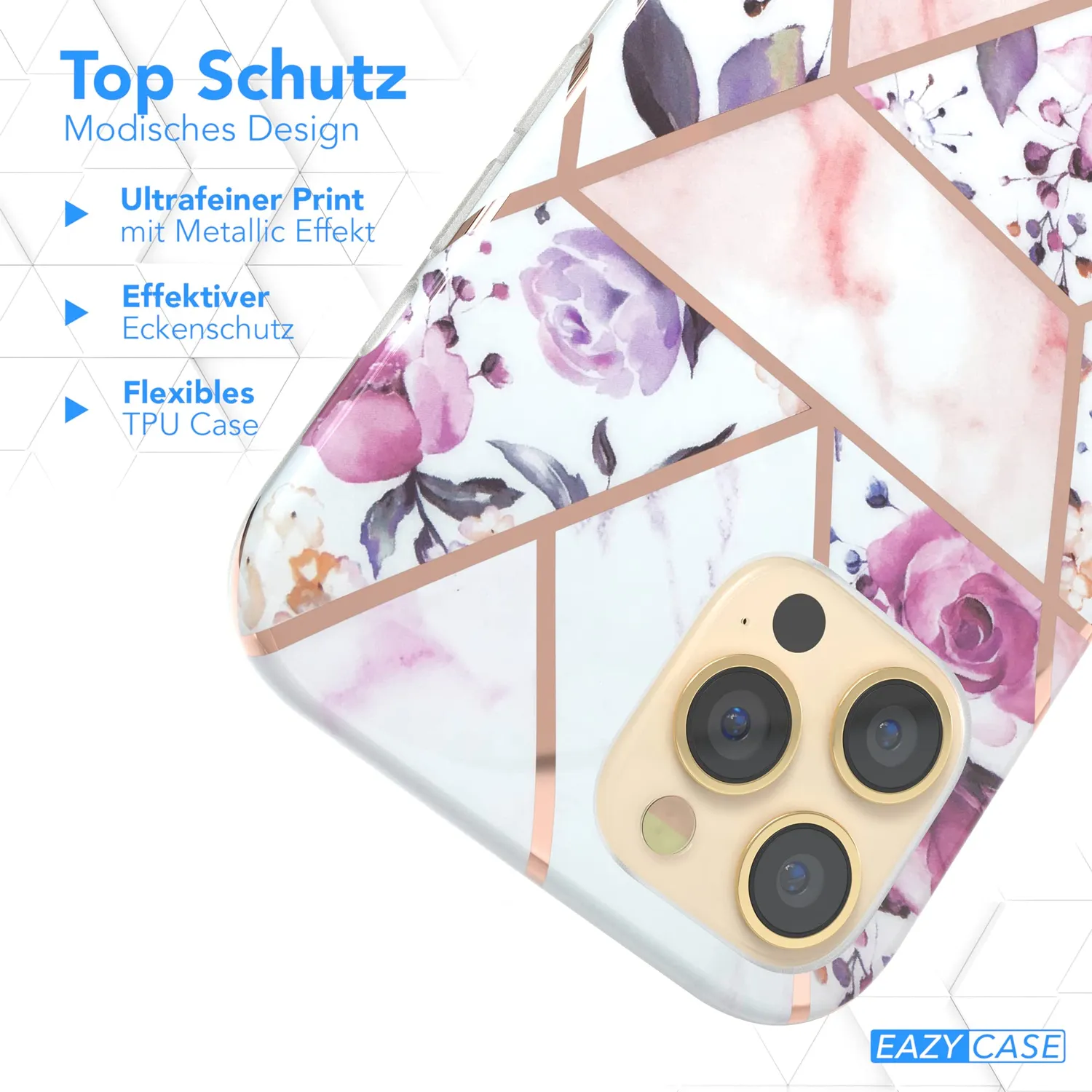 EAZY CASE iPhone 12 Pro Max Silikonhülle Blumen Rosé-Gold