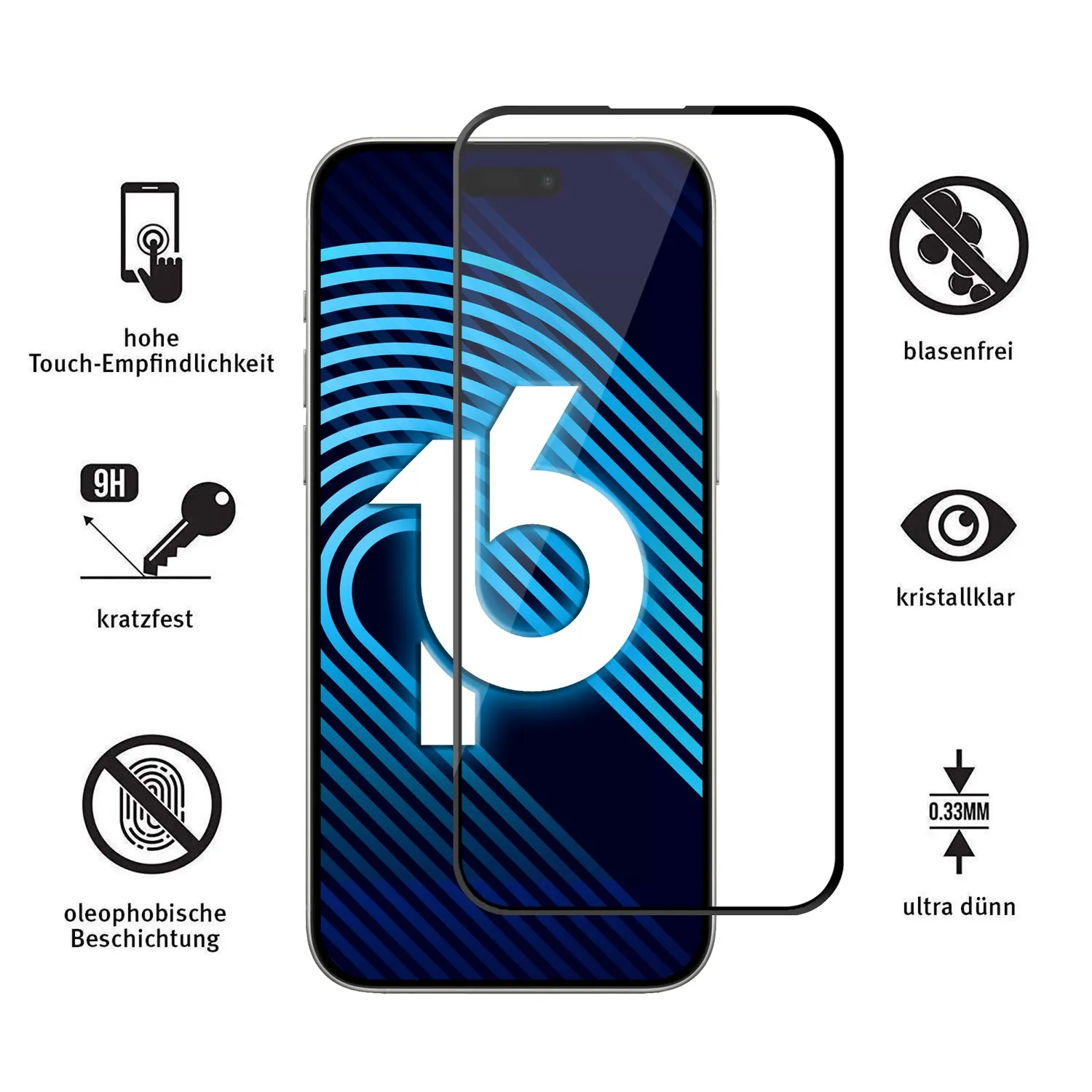 arktis Displayschutz GLAS iPhone 16 Pro 1 Stück