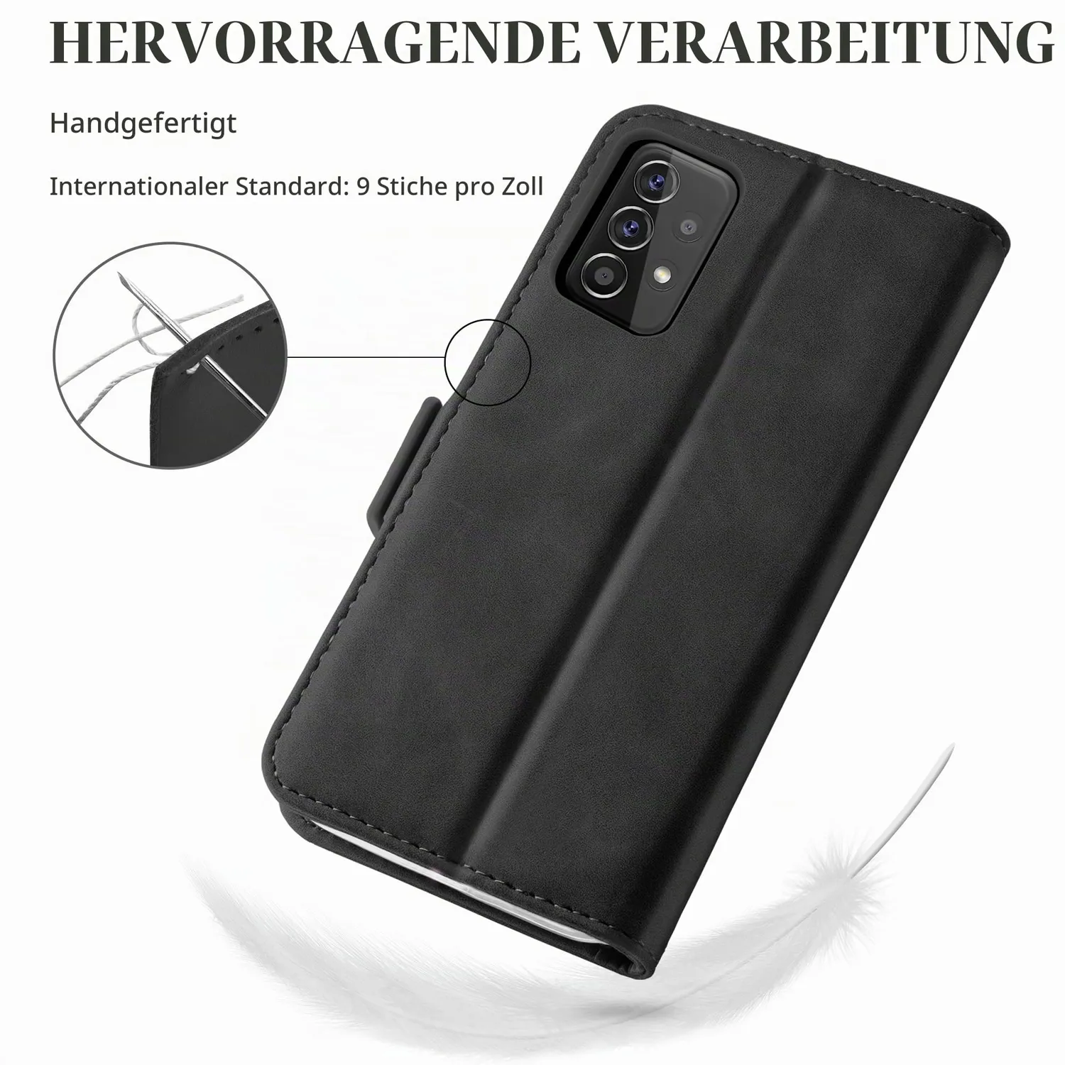 YATWIN Galaxy A52s 5G Klapphülle Schwarz mit Panzerglas