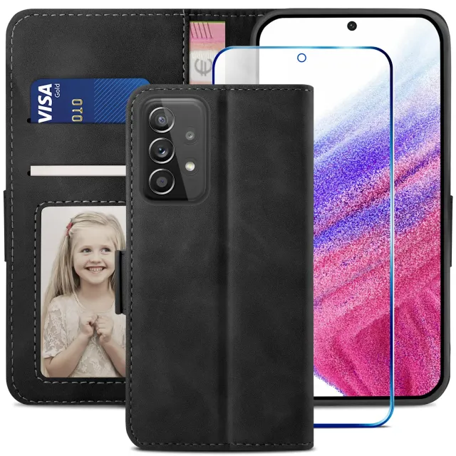 YATWIN Galaxy A53 5G Klapphülle Leder Schwarz RFID