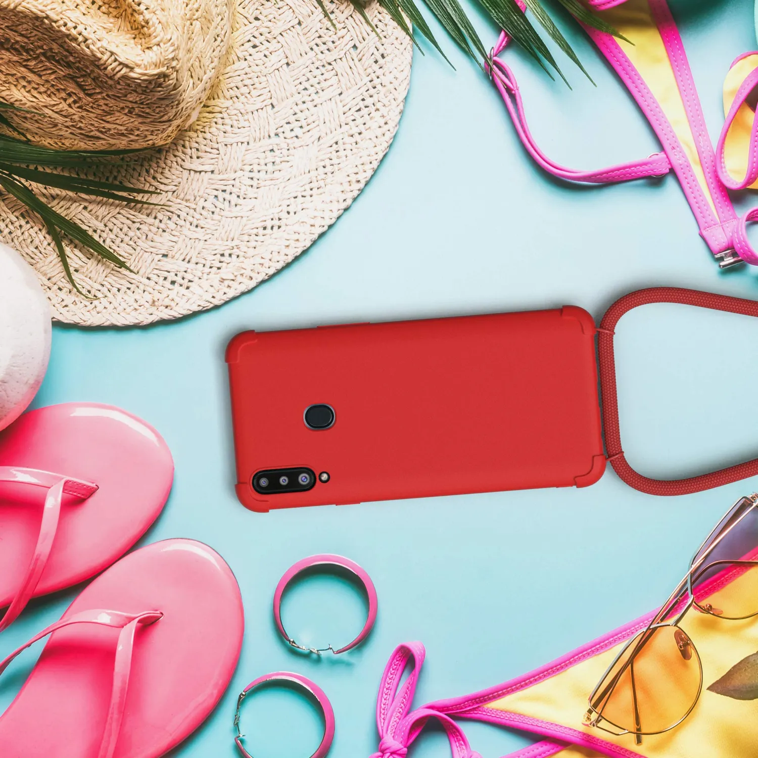 EAZY CASE Galaxy A20s Handykette Rot Silikon mit Band