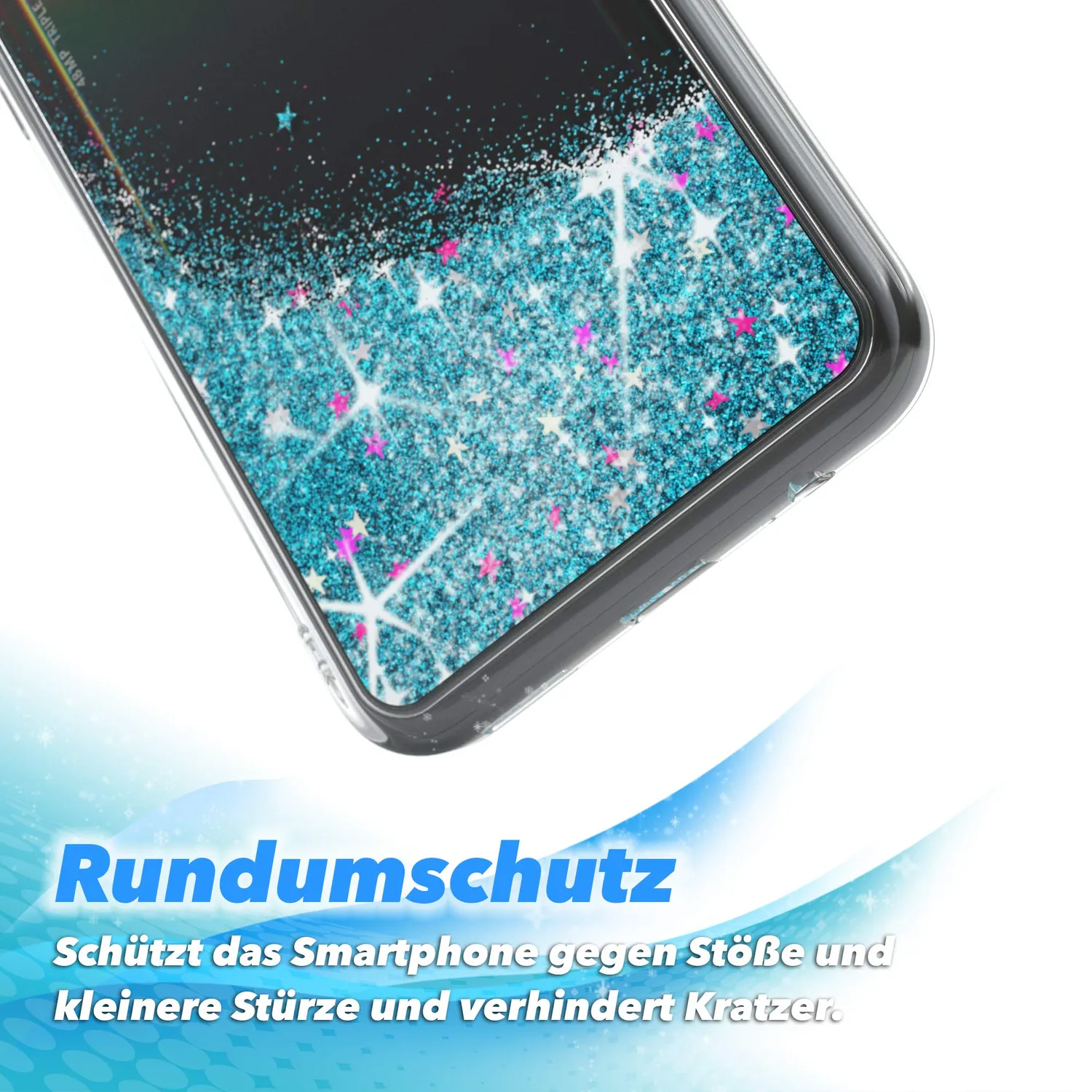EAZY CASE Huawei P40 Lite E Glitzerhülle Liquid Blau
