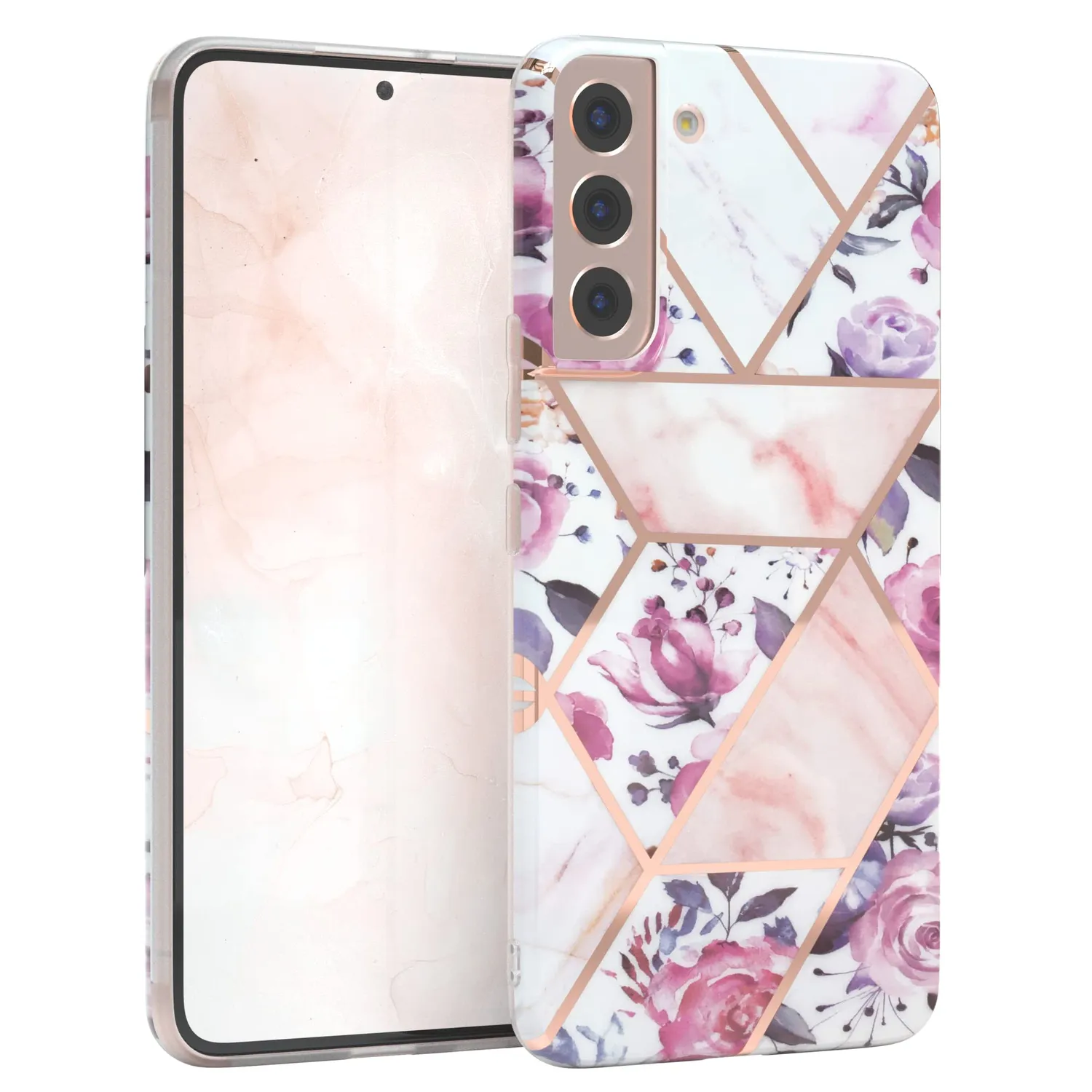 EAZY CASE Galaxy S22 Plus Silikonhülle Geometrie Rosa Braun