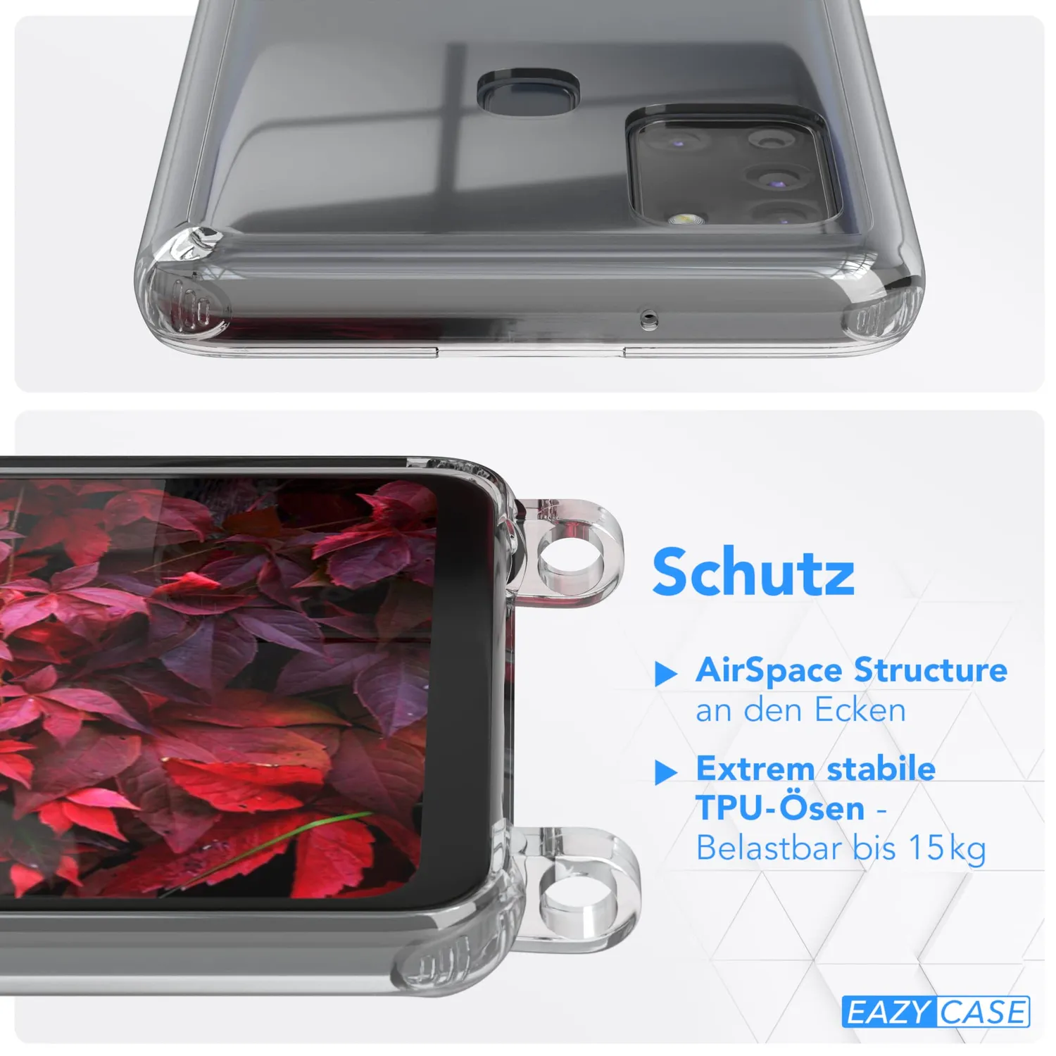 EAZY CASE Galaxy A21s Handykette Karabiner Beere Gold Clear