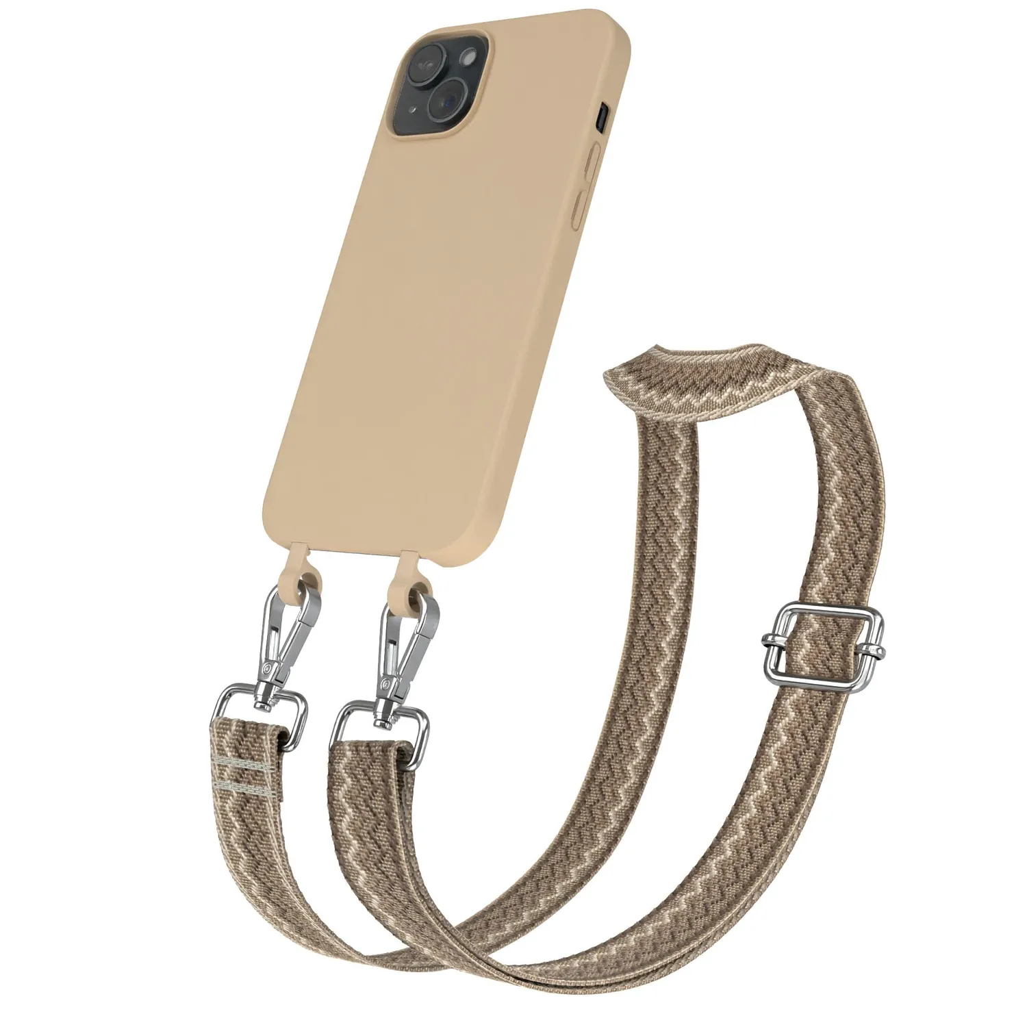 EAZY CASE iPhone 15 Plus Hülle mit Kette Leo Schwarz Braun