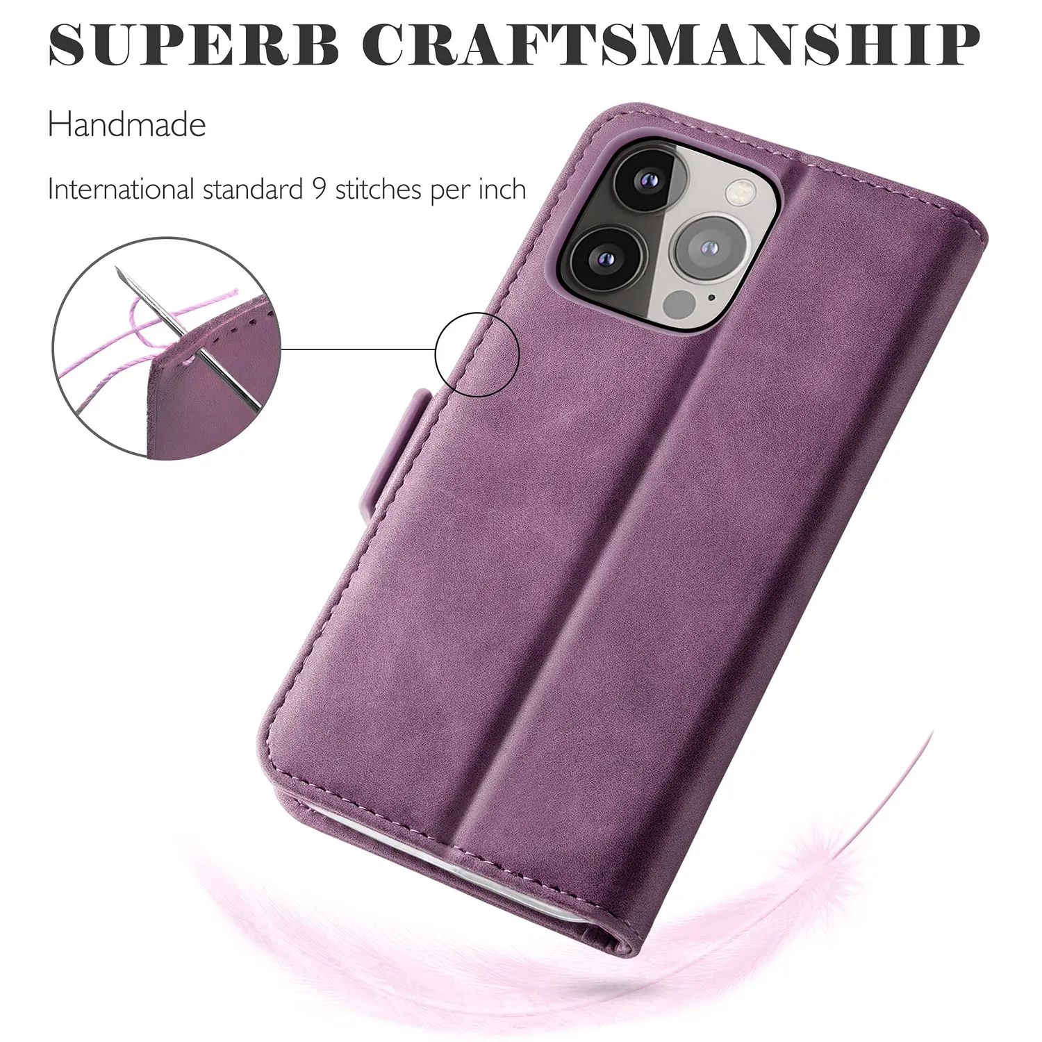 YATWIN iPhone 13 Pro Handyhülle Weinrot Leder mit Panzerglas