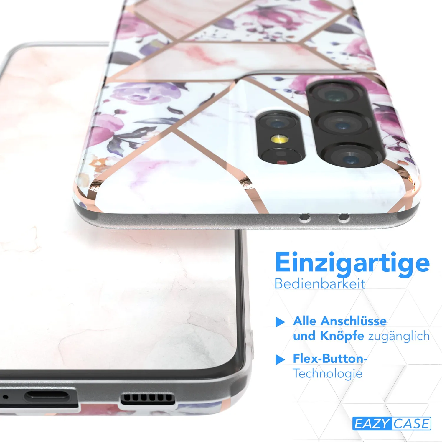 EAZY CASE Galaxy S21 Ultra Silikonhülle Blumen Rosé-Gold