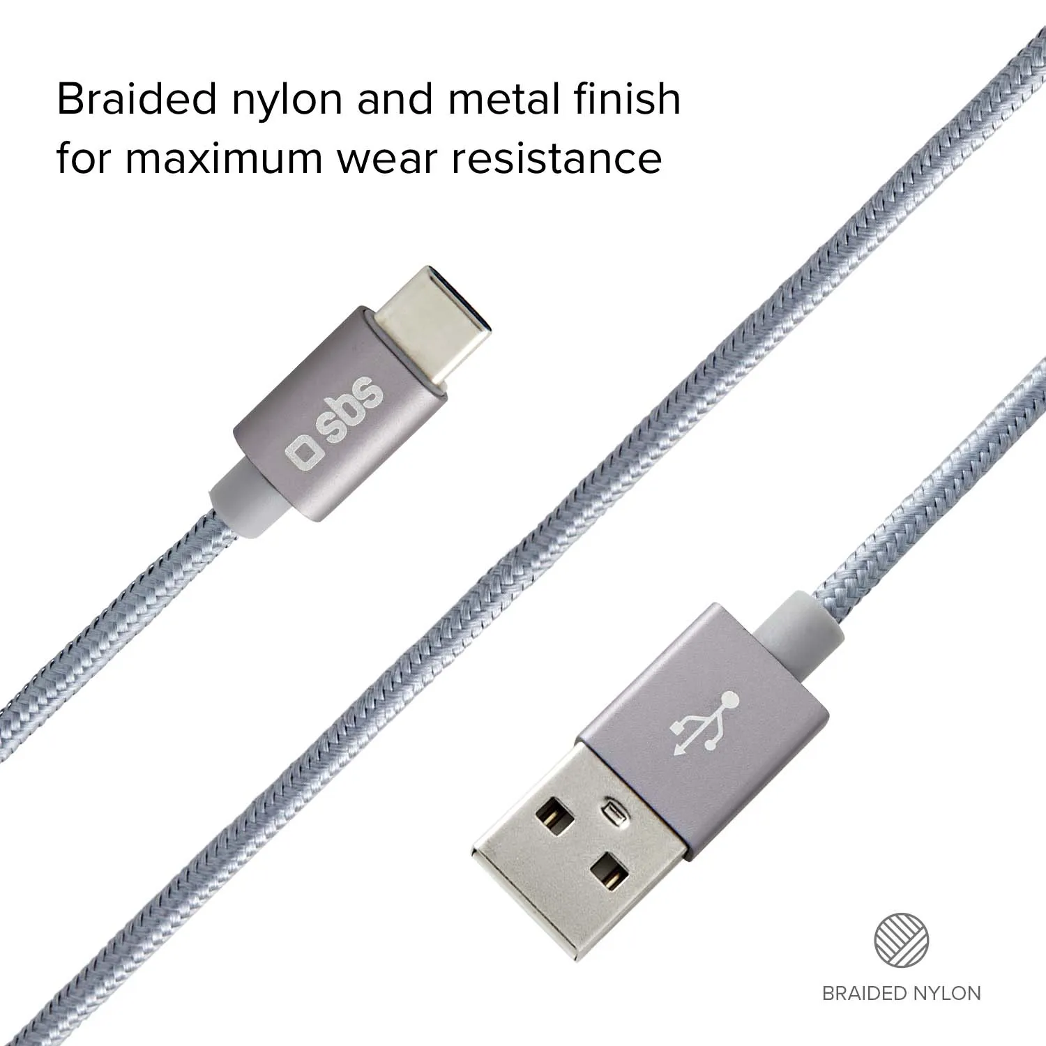 SBS USB-C Nylon Kabel 1,5 m USB-A silber
