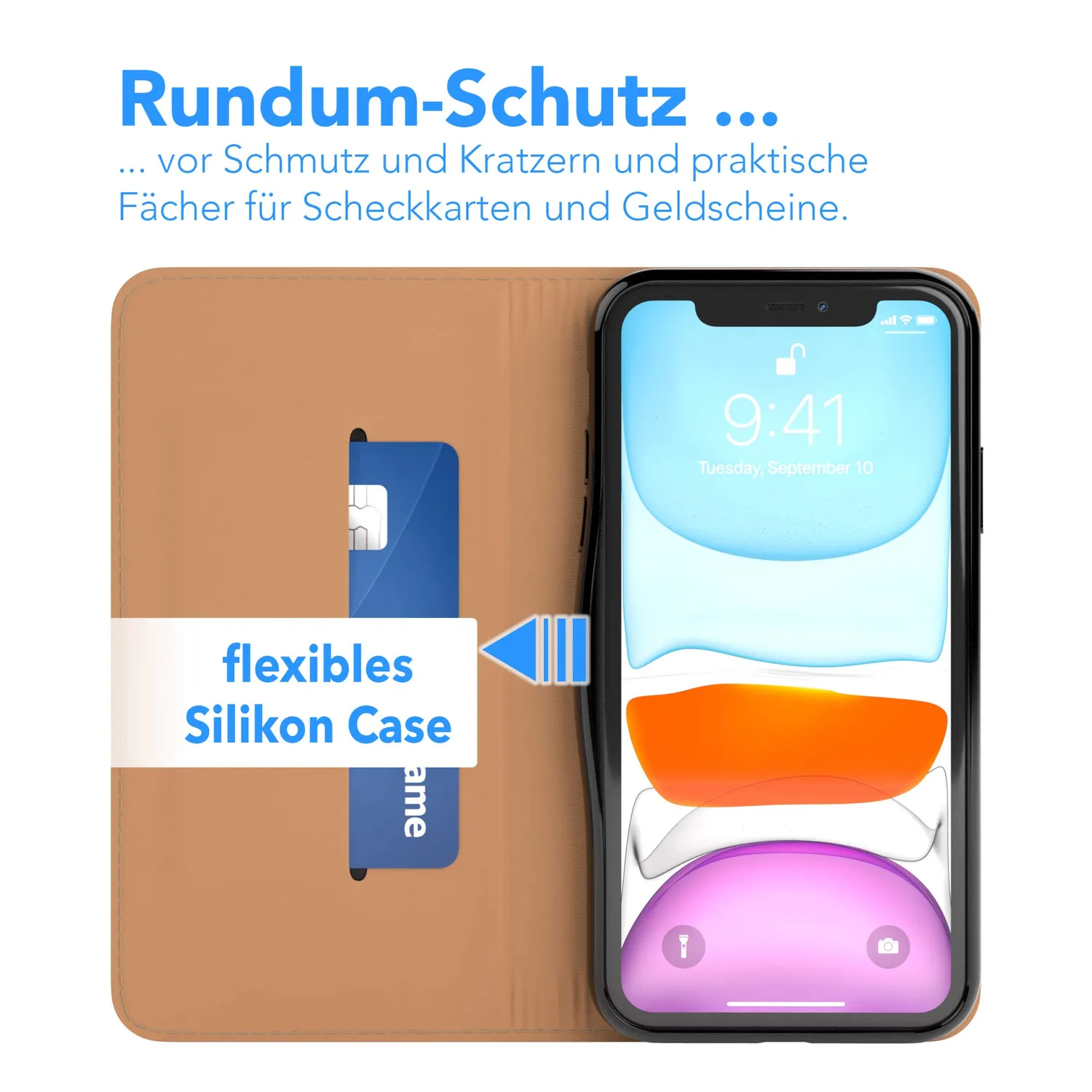EAZY CASE iPhone 11 Klapphülle hellbraun Vintage Leder